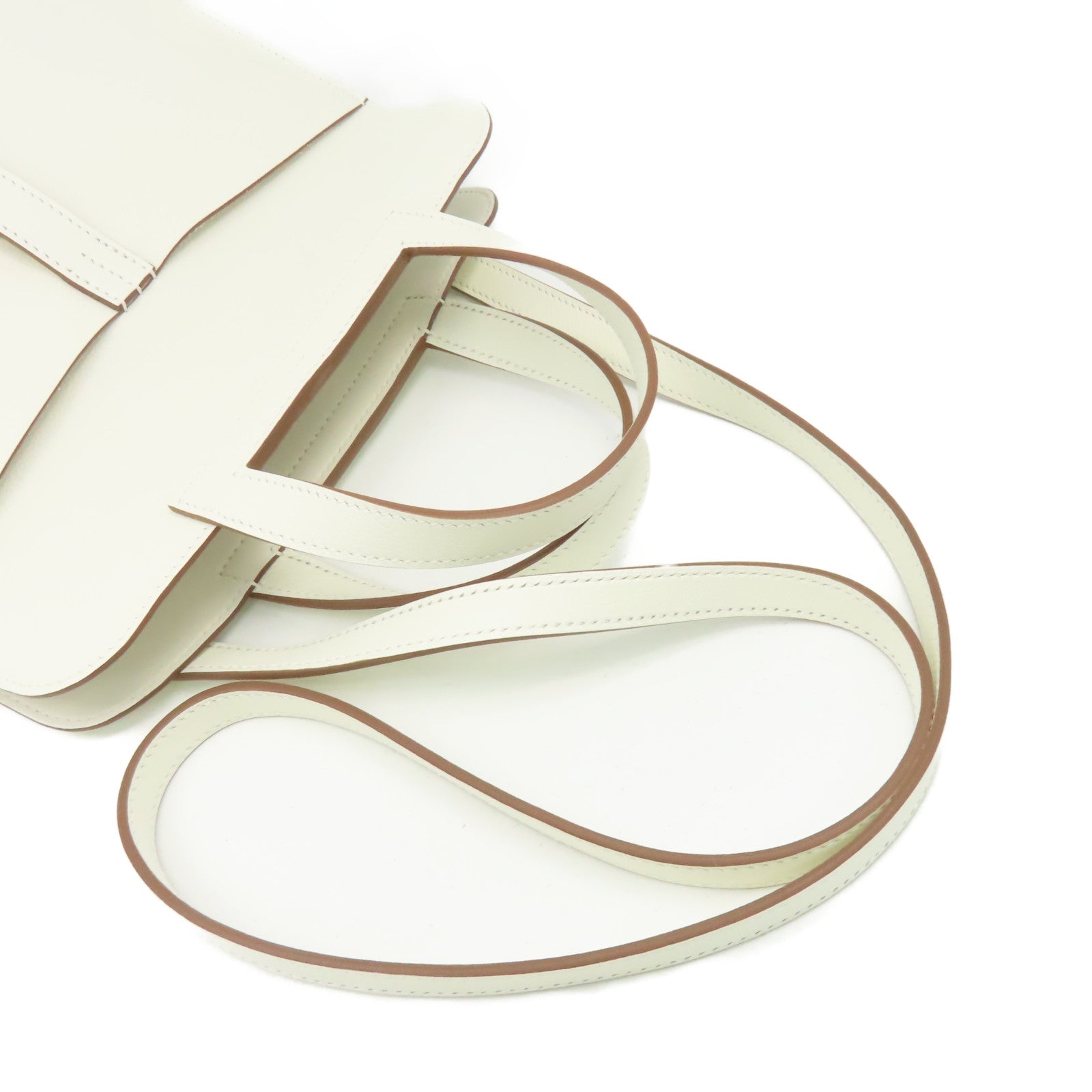 HERMES Evercolor皮革Halzan 25 2Way Shoulder Bag金扣手挽肩背兩用袋Nata奶油白色