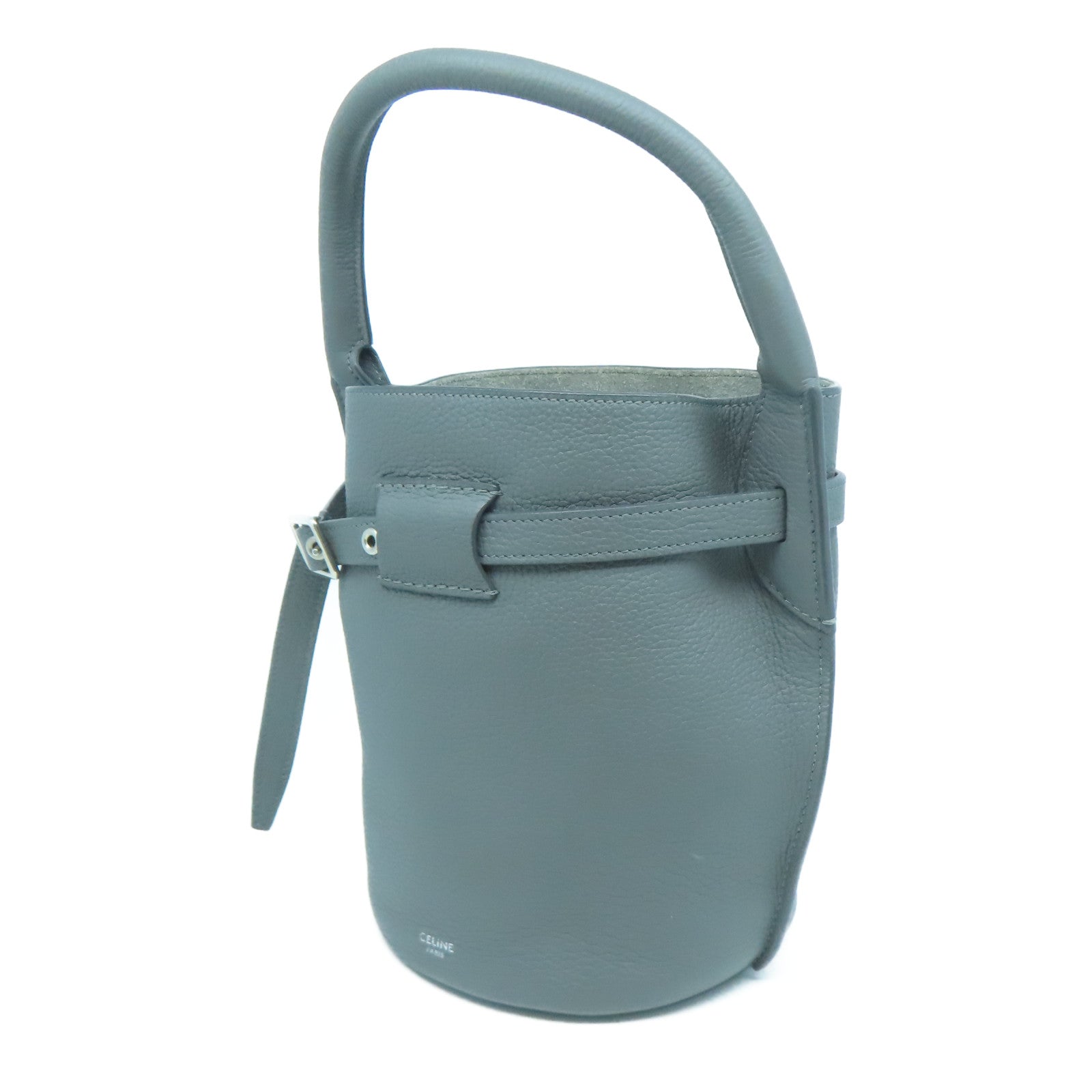 CELINE 牛皮皮革Nano Bucket銀扣手挽肩背兩用袋灰色
