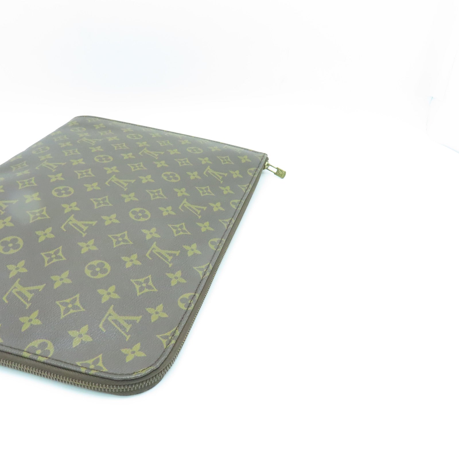 LOUIS VUITTON Monogram Poche Documents Brief Case Gold Buckle Briefcase Brown