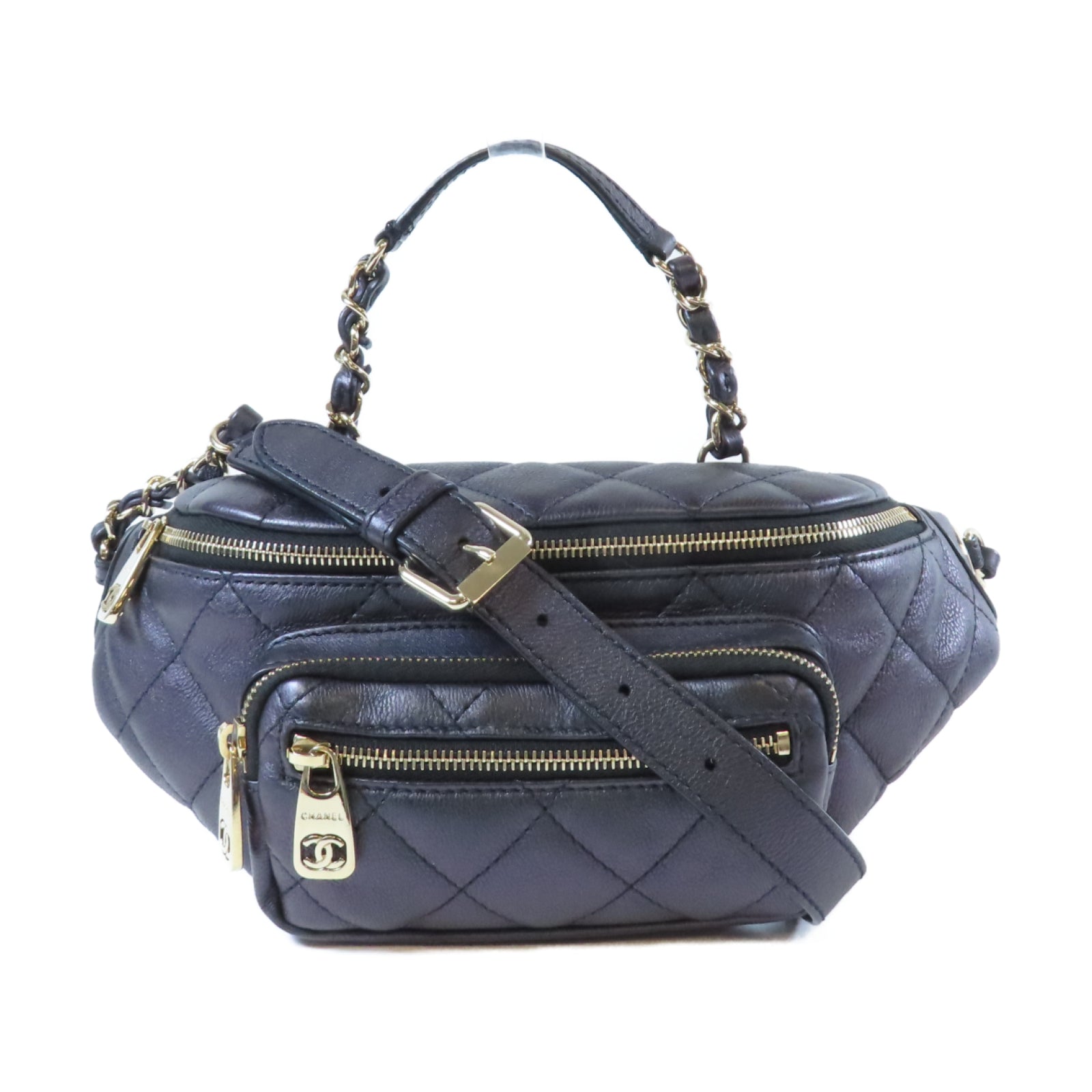 CHANEL 菱格牛皮皮革Belt Bag金扣腰包幻彩紫色