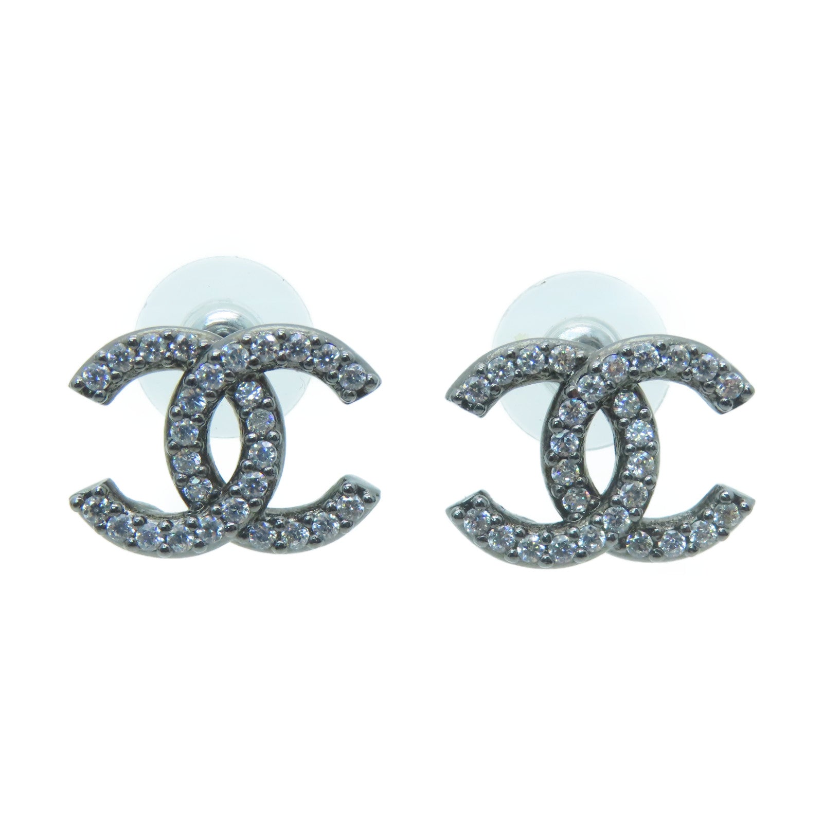 CHANEL Metal Earrings Silver Buckle Earrings Silver/Black