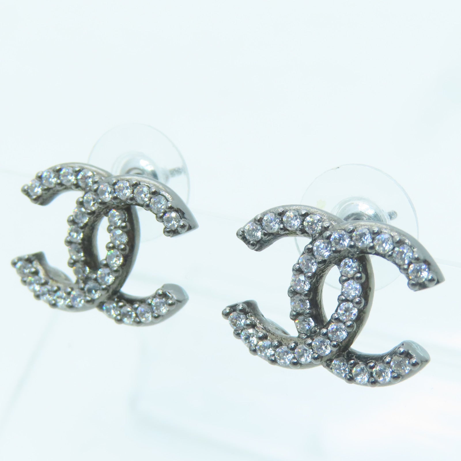 CHANEL Metal Earrings Silver Buckle Earrings Silver/Black