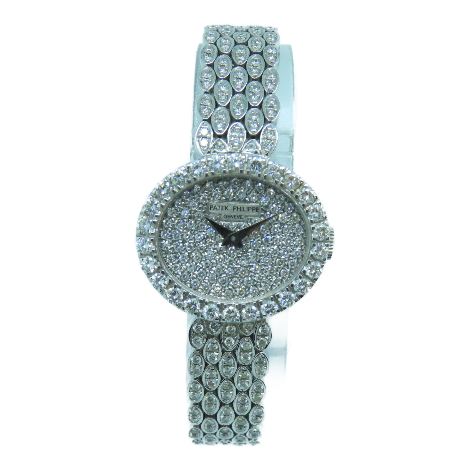 PATEK PHILIPPE Lady's Fine 18K白金鑽石手錶手動機芯銀色