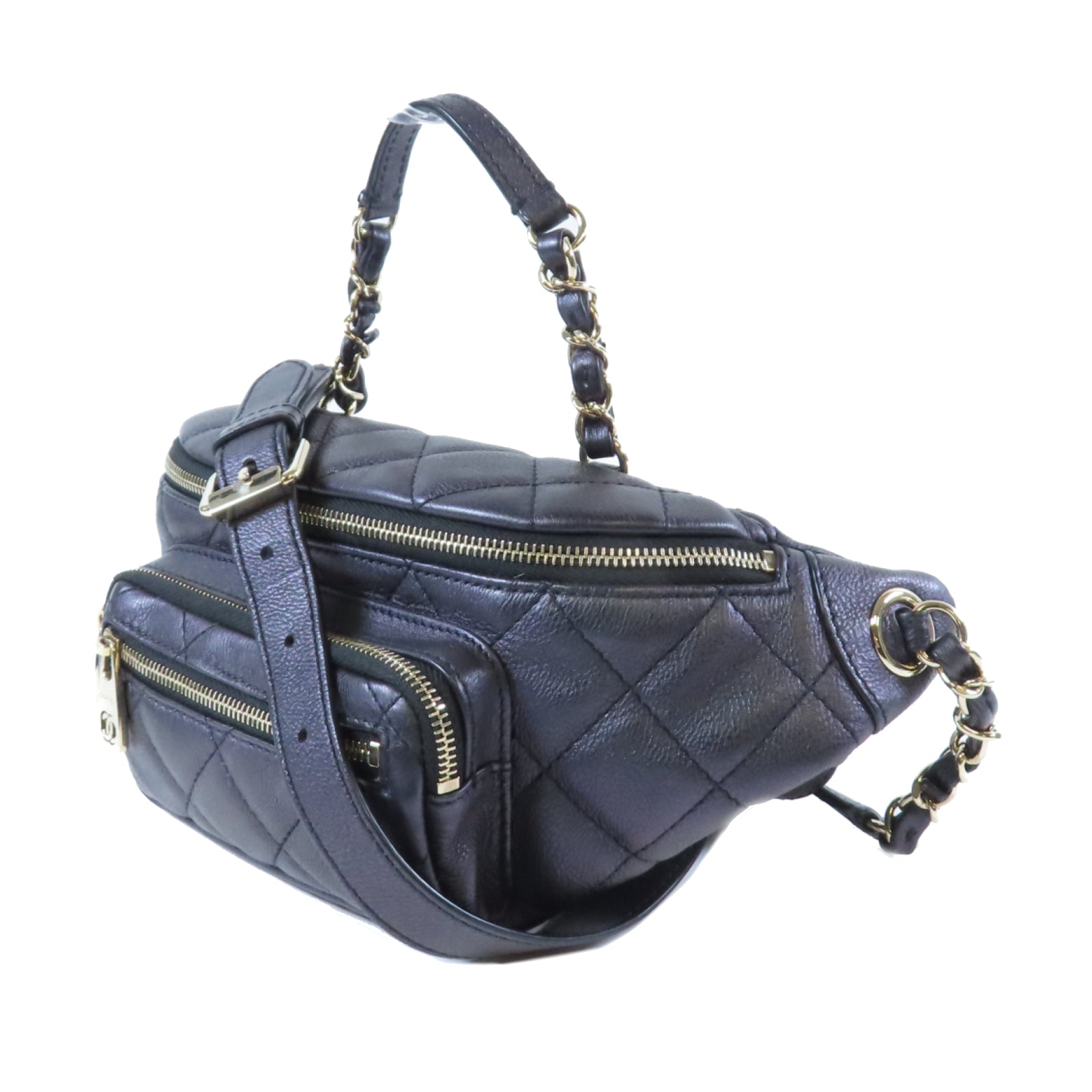 CHANEL 菱格牛皮皮革Belt Bag金扣腰包幻彩紫色