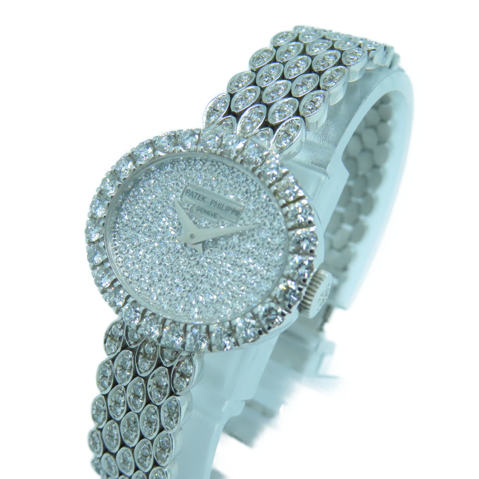 PATEK PHILIPPE Lady's Fine 18K白金鑽石手錶手動機芯銀色