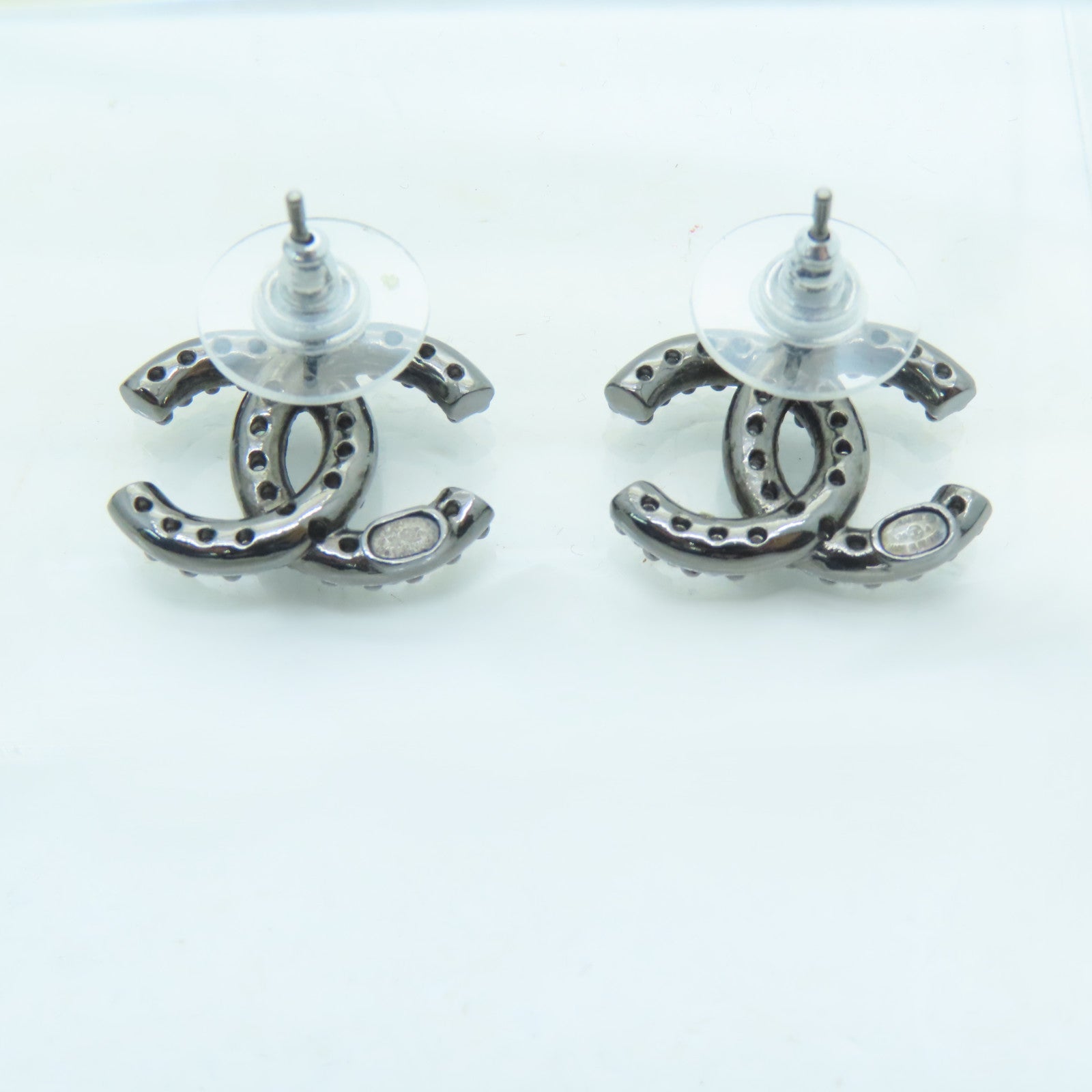 CHANEL Metal Earrings Silver Buckle Earrings Silver/Black