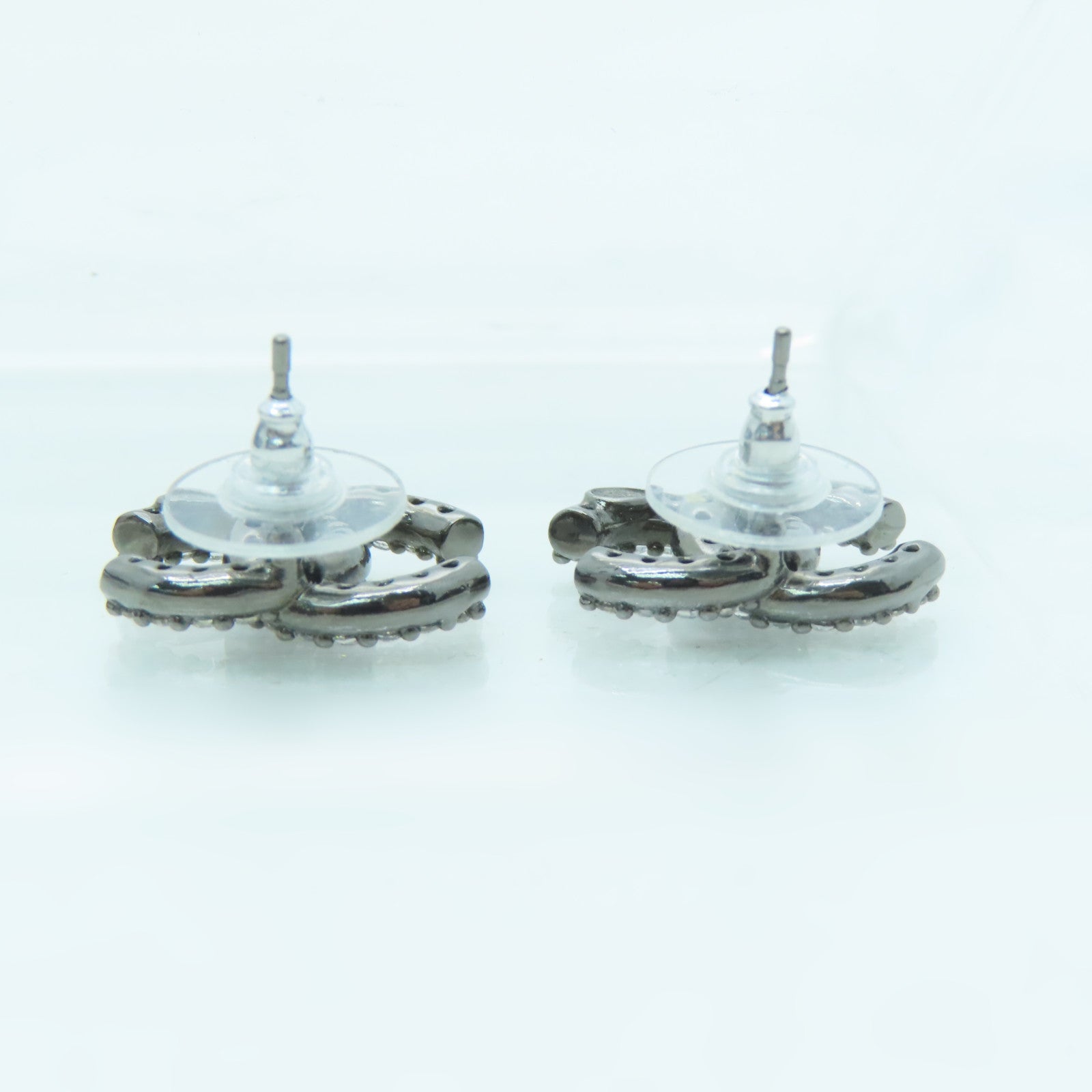 CHANEL Metal Earrings Silver Buckle Earrings Silver/Black