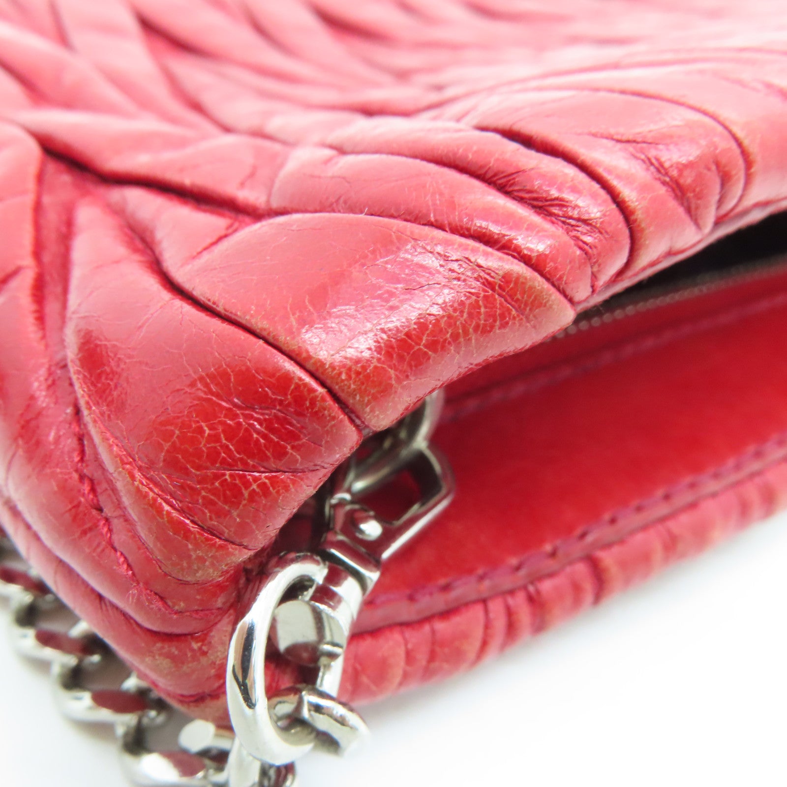 Miu Miu 【激减优惠】羊皮皮革Shoulder Bag银扣链带肩背袋红色