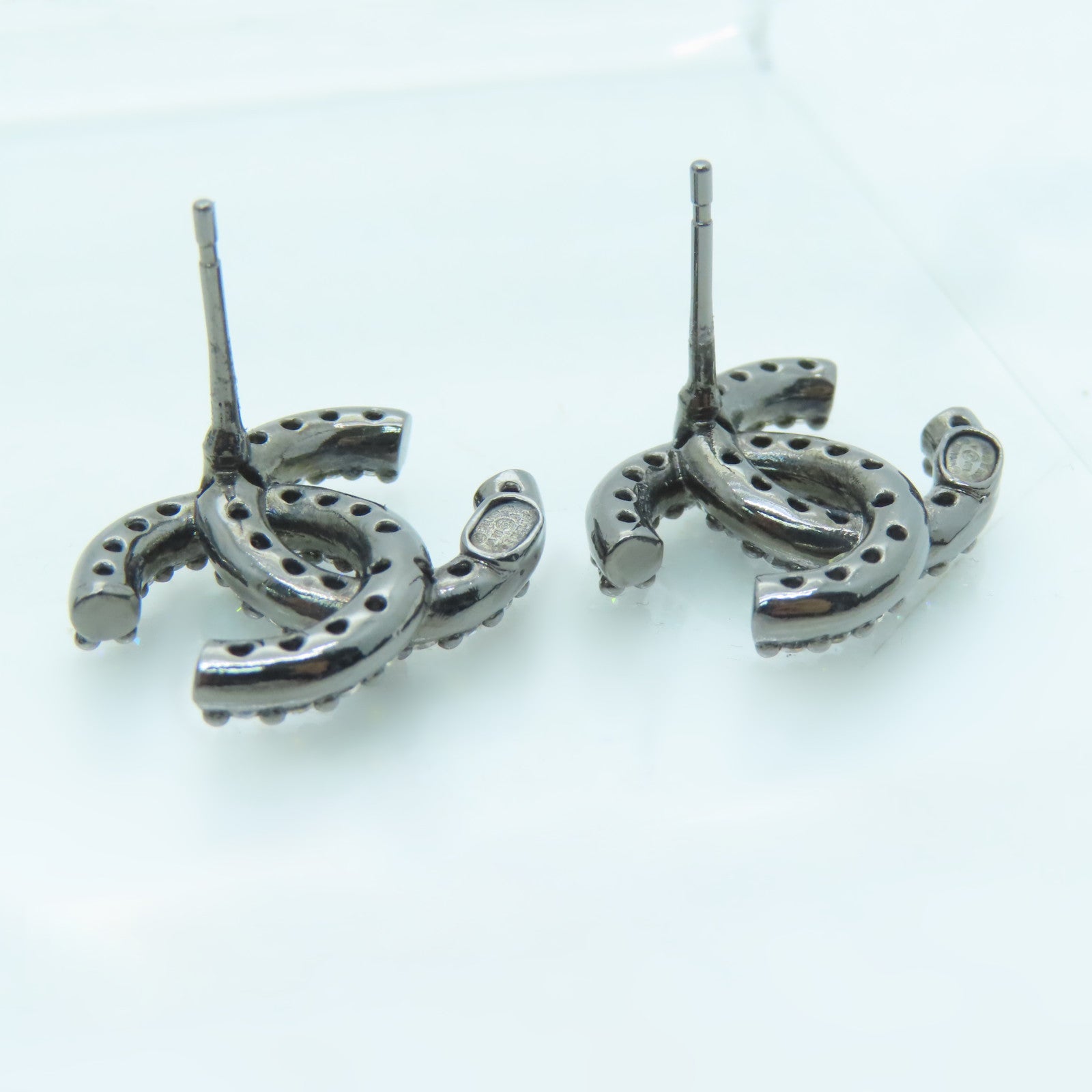 CHANEL Metal Earrings Silver Buckle Earrings Silver/Black