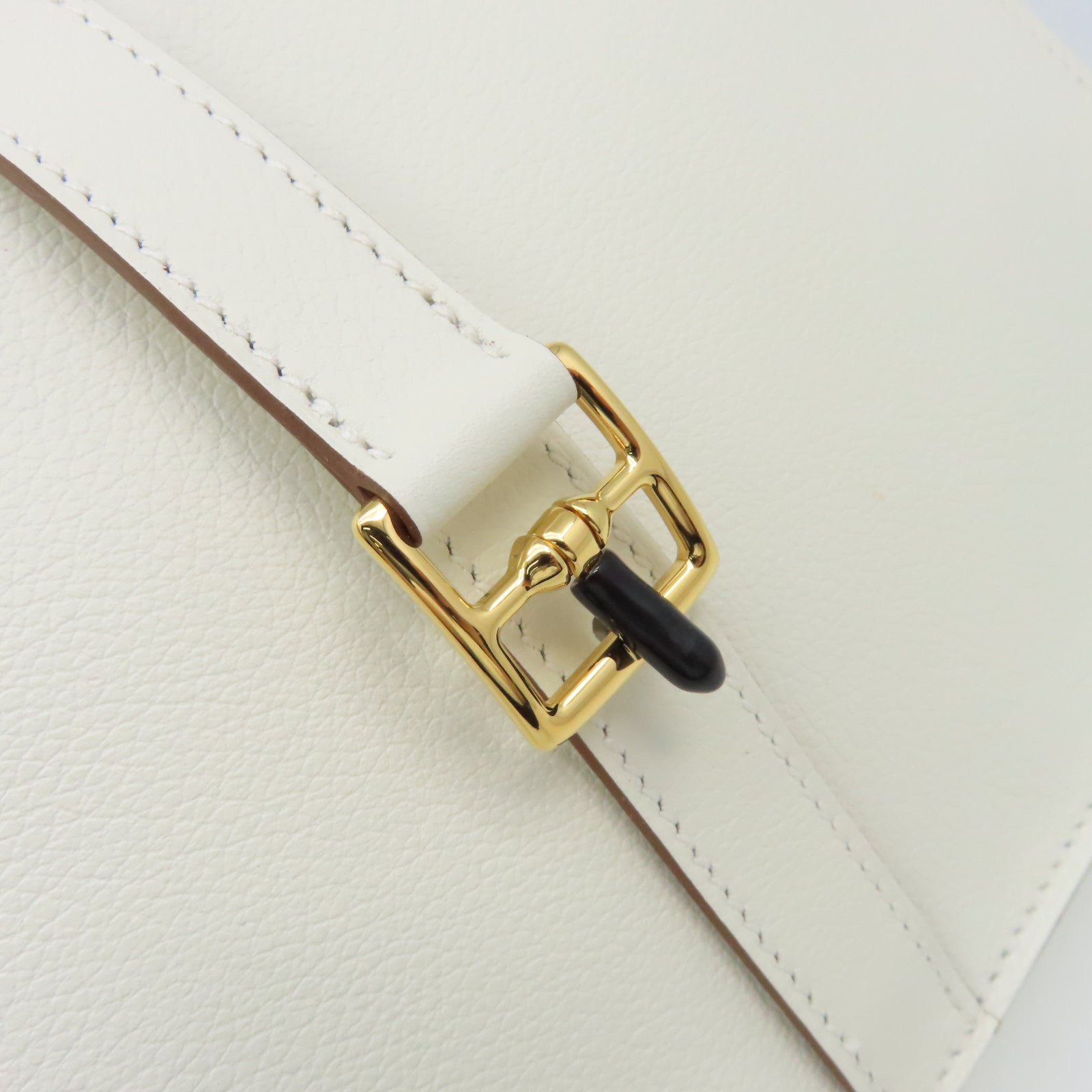 HERMES Evercolor皮革Halzan 25 2Way Shoulder Bag金扣手挽肩背兩用袋Nata奶油白色
