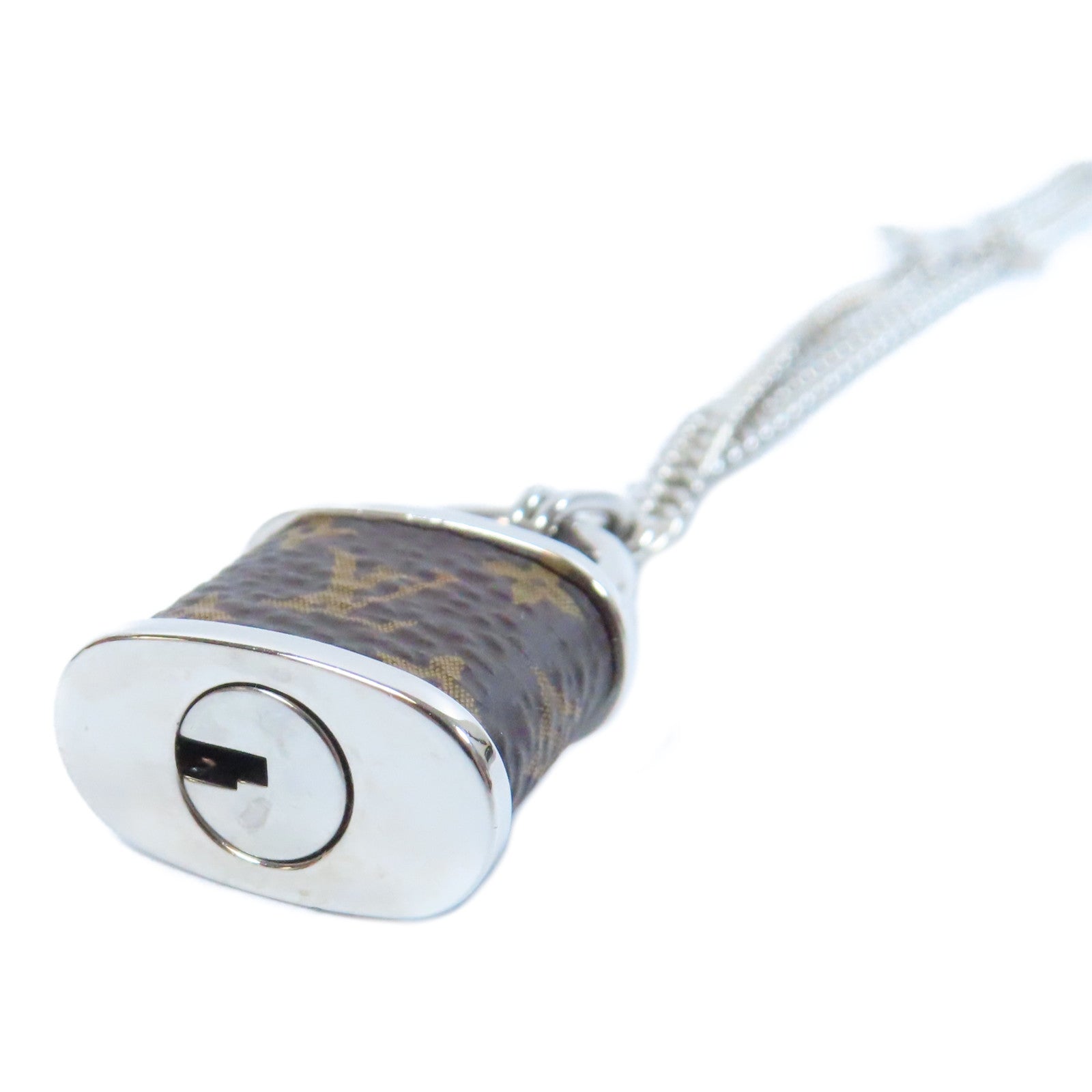 LOUIS VUITTON 金屬/Monogram Lock Pendant S00項鍊銀色/啡色