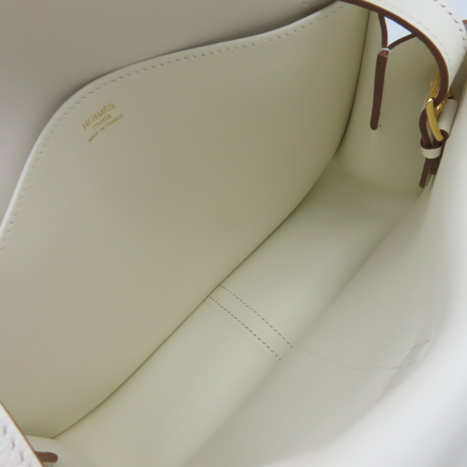 HERMES Evercolor皮革Halzan 25 2Way Shoulder Bag金扣手挽肩背兩用袋Nata奶油白色
