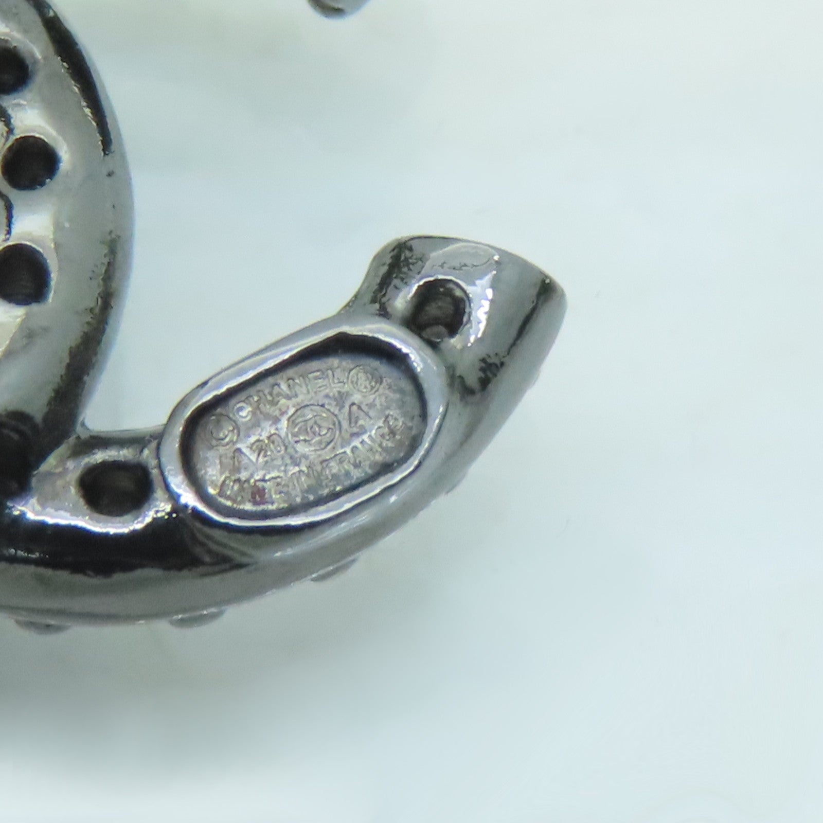 CHANEL Metal Earrings Silver Buckle Earrings Silver/Black