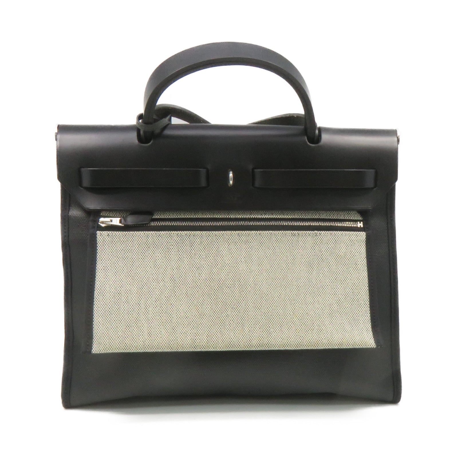 HERMES 帆布Herbag PM 2Way Shoulder Bag銀扣手挽肩背兩用袋黑色