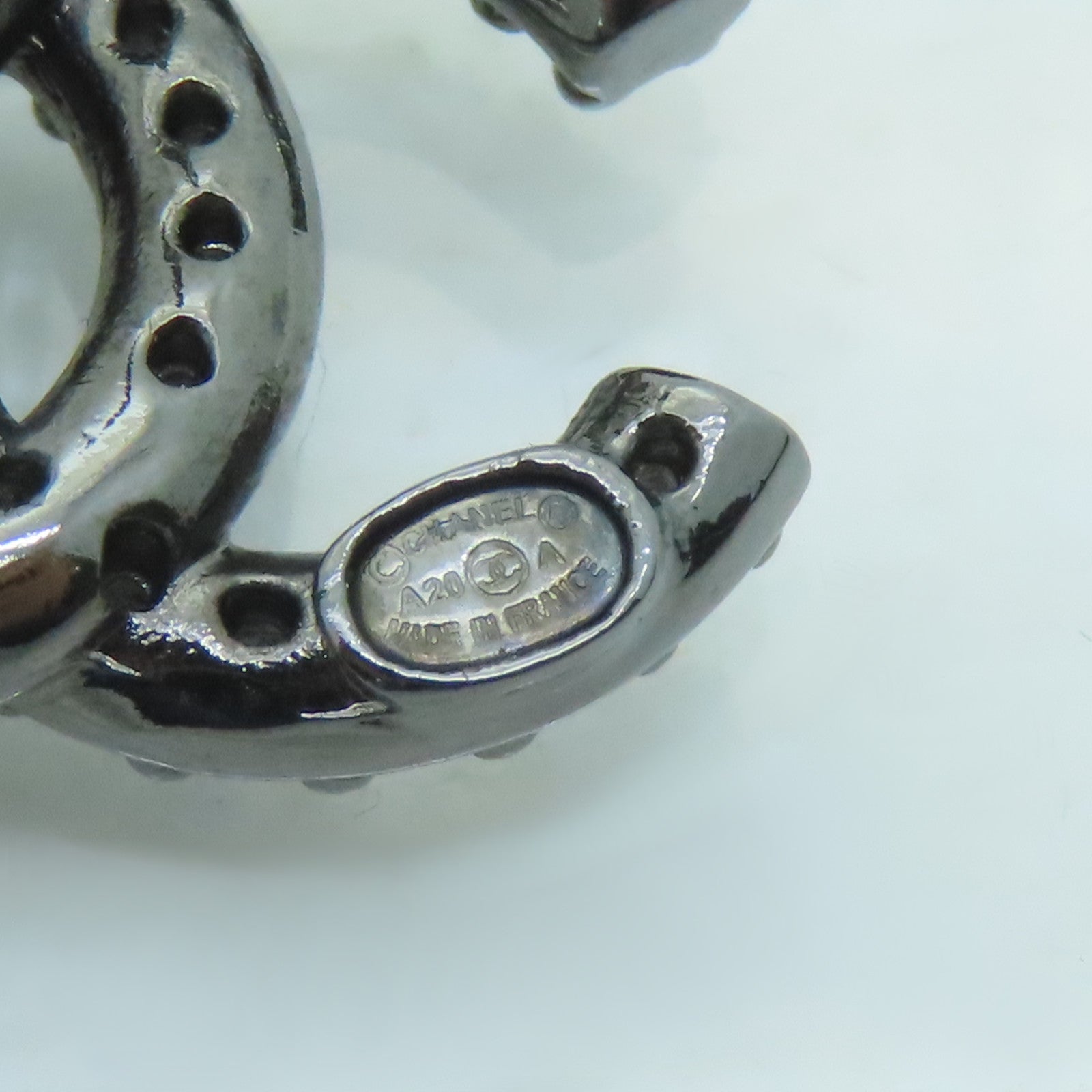 CHANEL Metal Earrings Silver Buckle Earrings Silver/Black