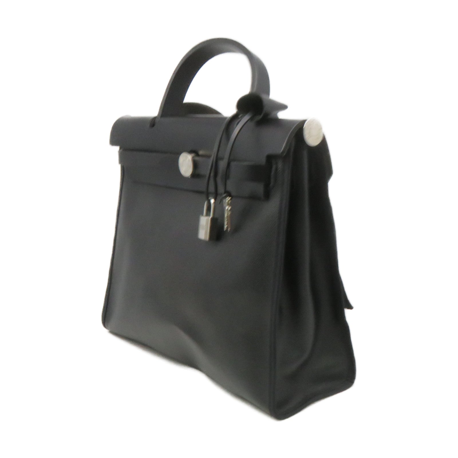 HERMES 帆布Herbag PM 2Way Shoulder Bag銀扣手挽肩背兩用袋黑色