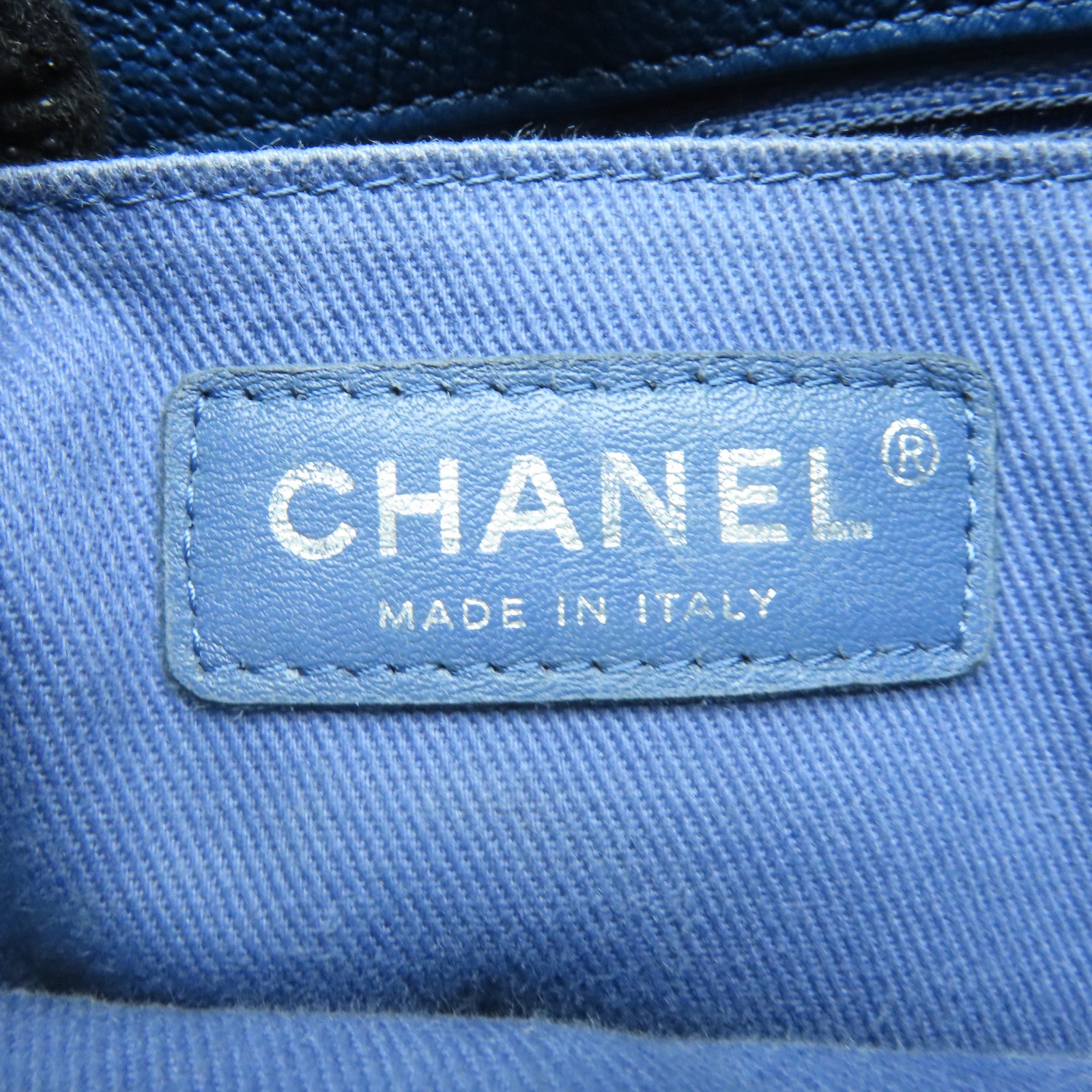 CHANEL 菱格牛皮皮革Chain Shoulder Bag銀扣鏈帶肩背袋藍色