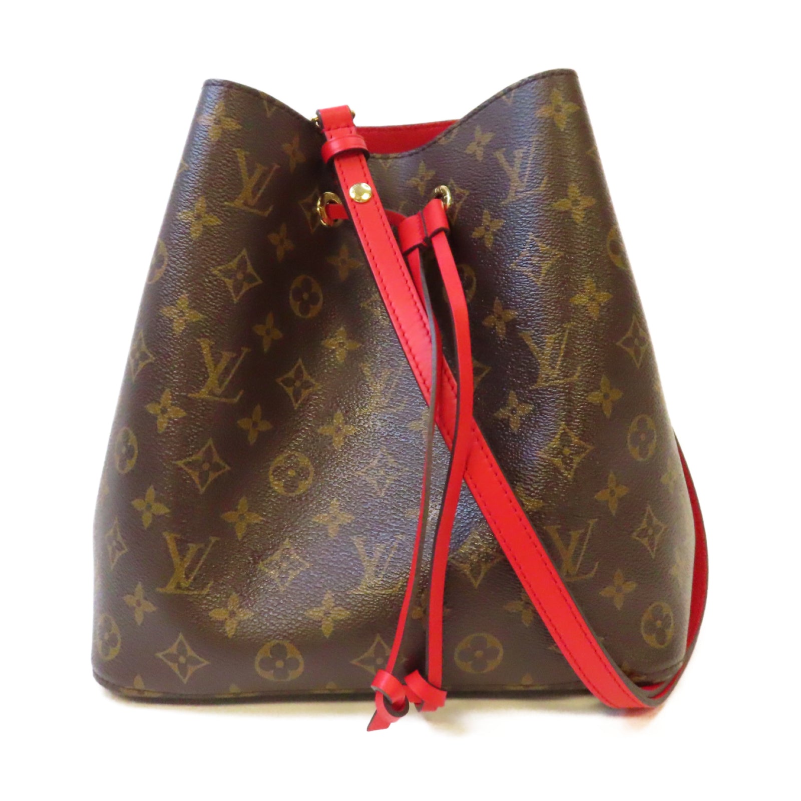 LOUIS VUITTON Monogram NeoNoe MM金扣肩背袋啡色/紅色