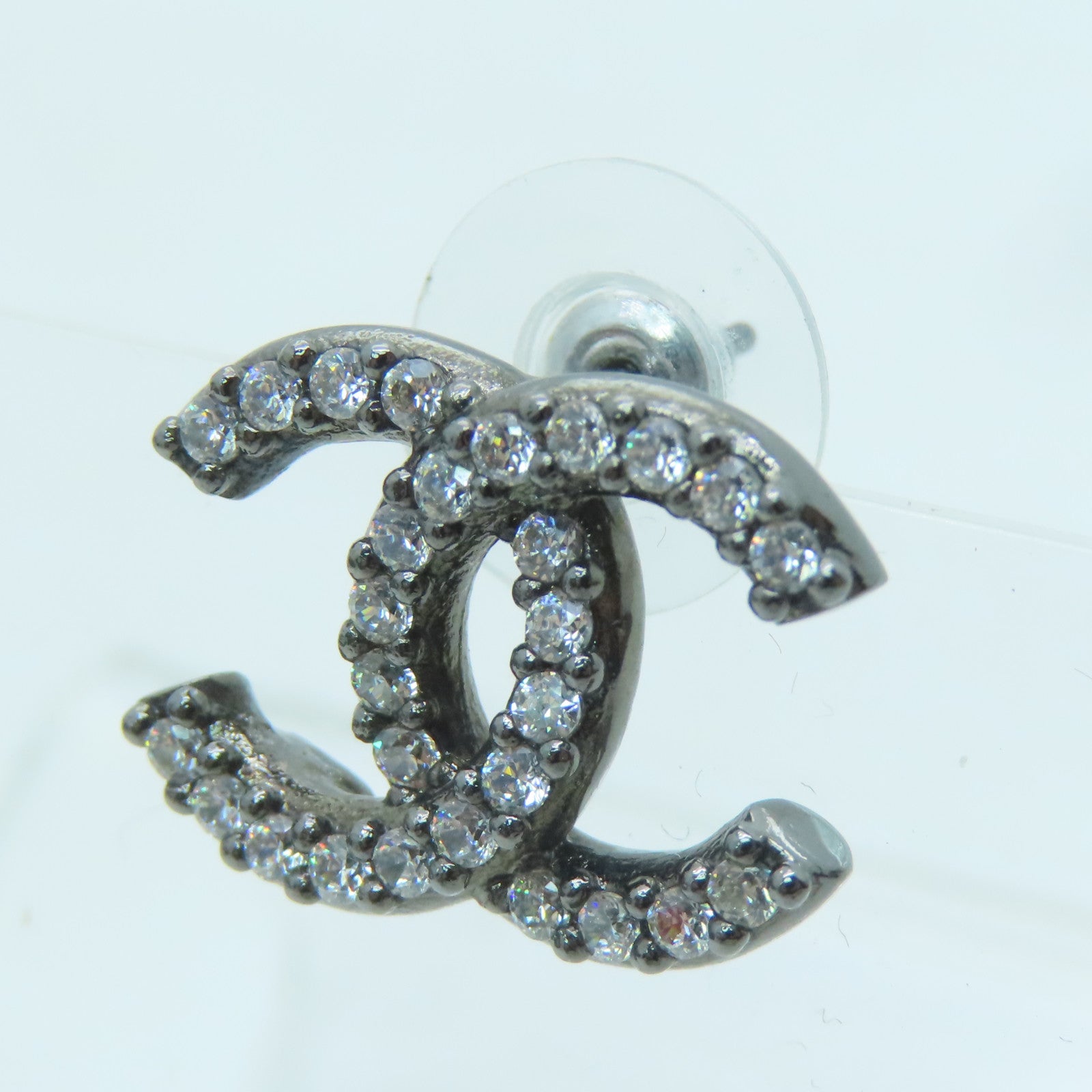 CHANEL Metal Earrings Silver Buckle Earrings Silver/Black