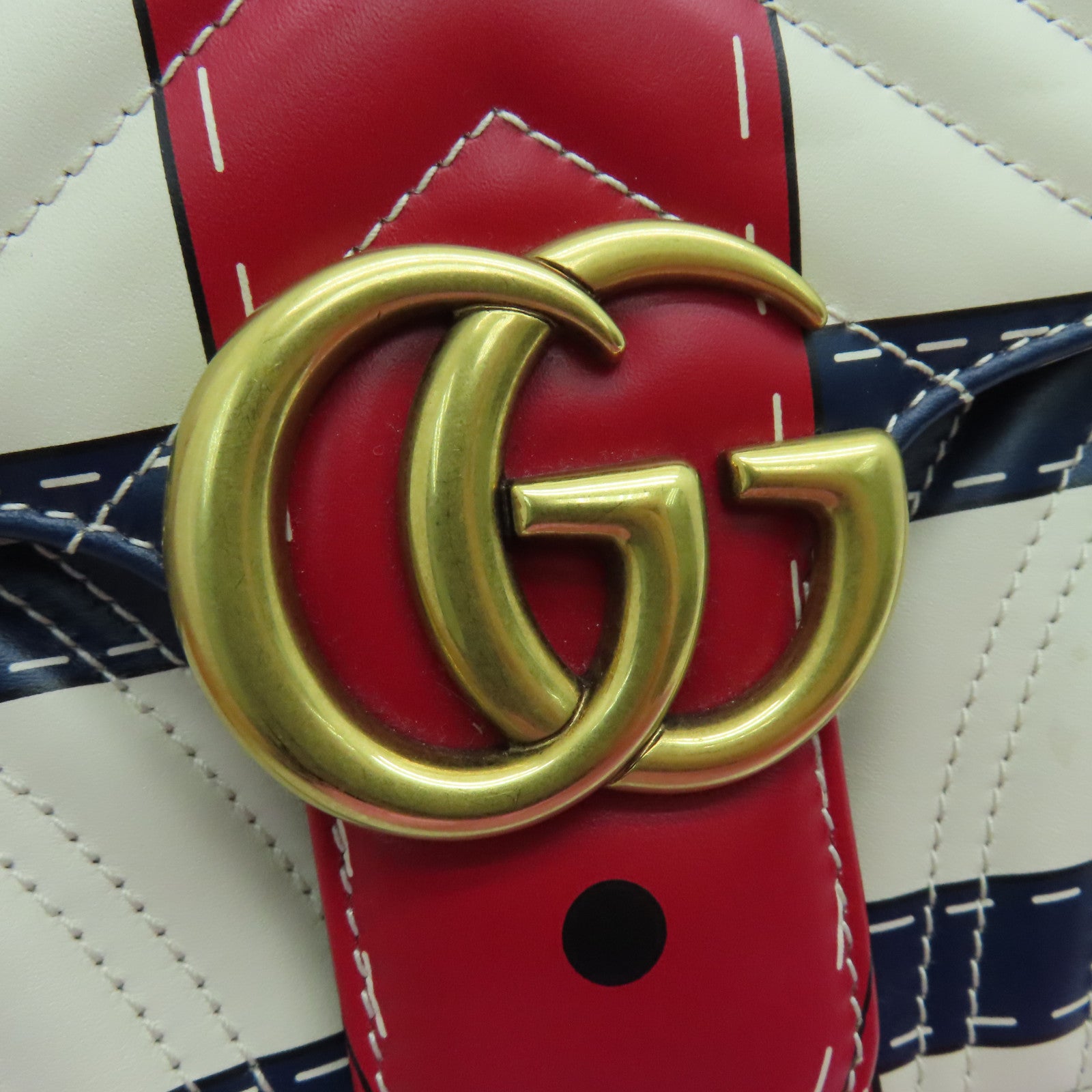 GUCCI 牛皮皮革GG Marmont鏈帶肩背袋金扣白色/紅色