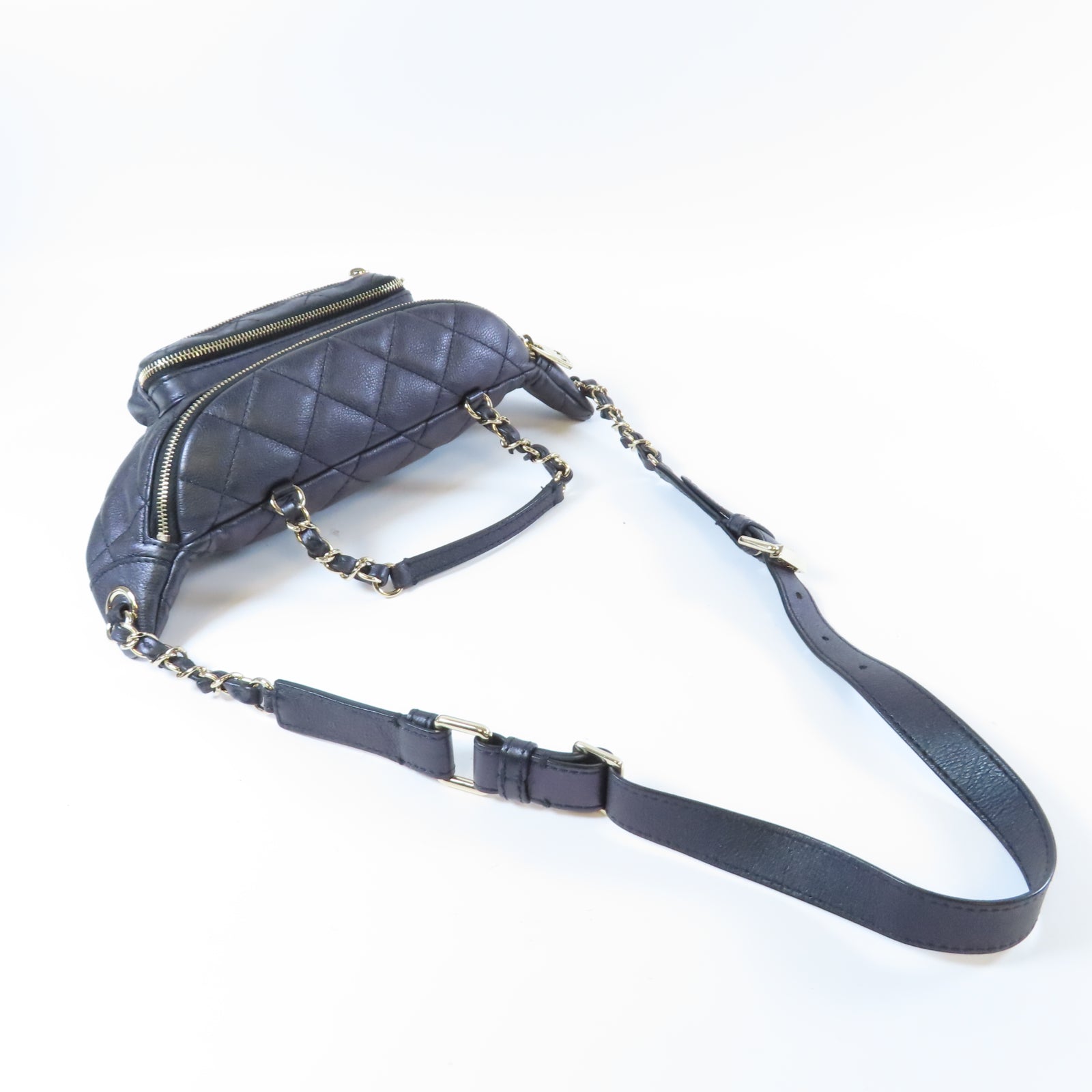 CHANEL 菱格牛皮皮革Belt Bag金扣腰包幻彩紫色
