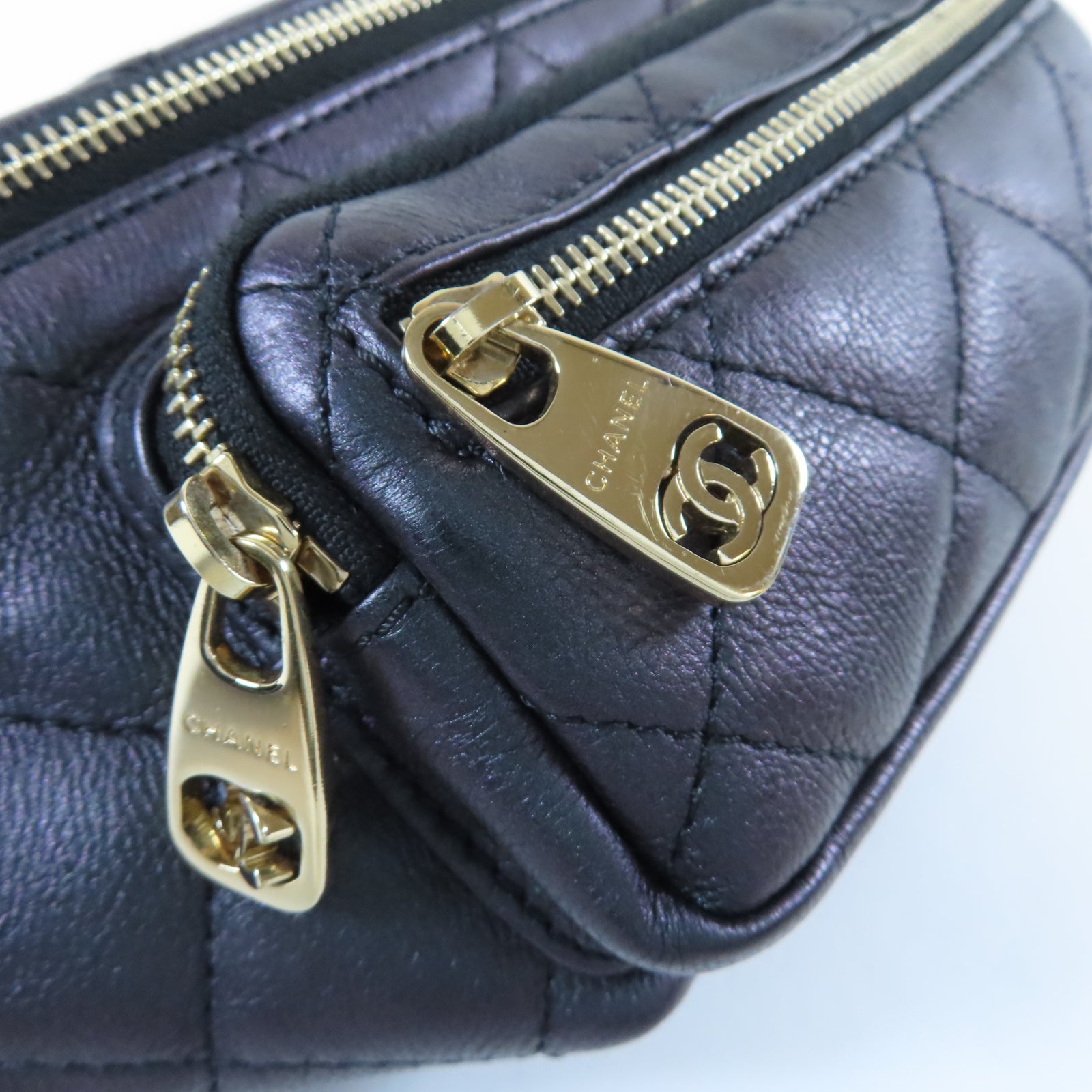 CHANEL 菱格牛皮皮革Belt Bag金扣腰包幻彩紫色