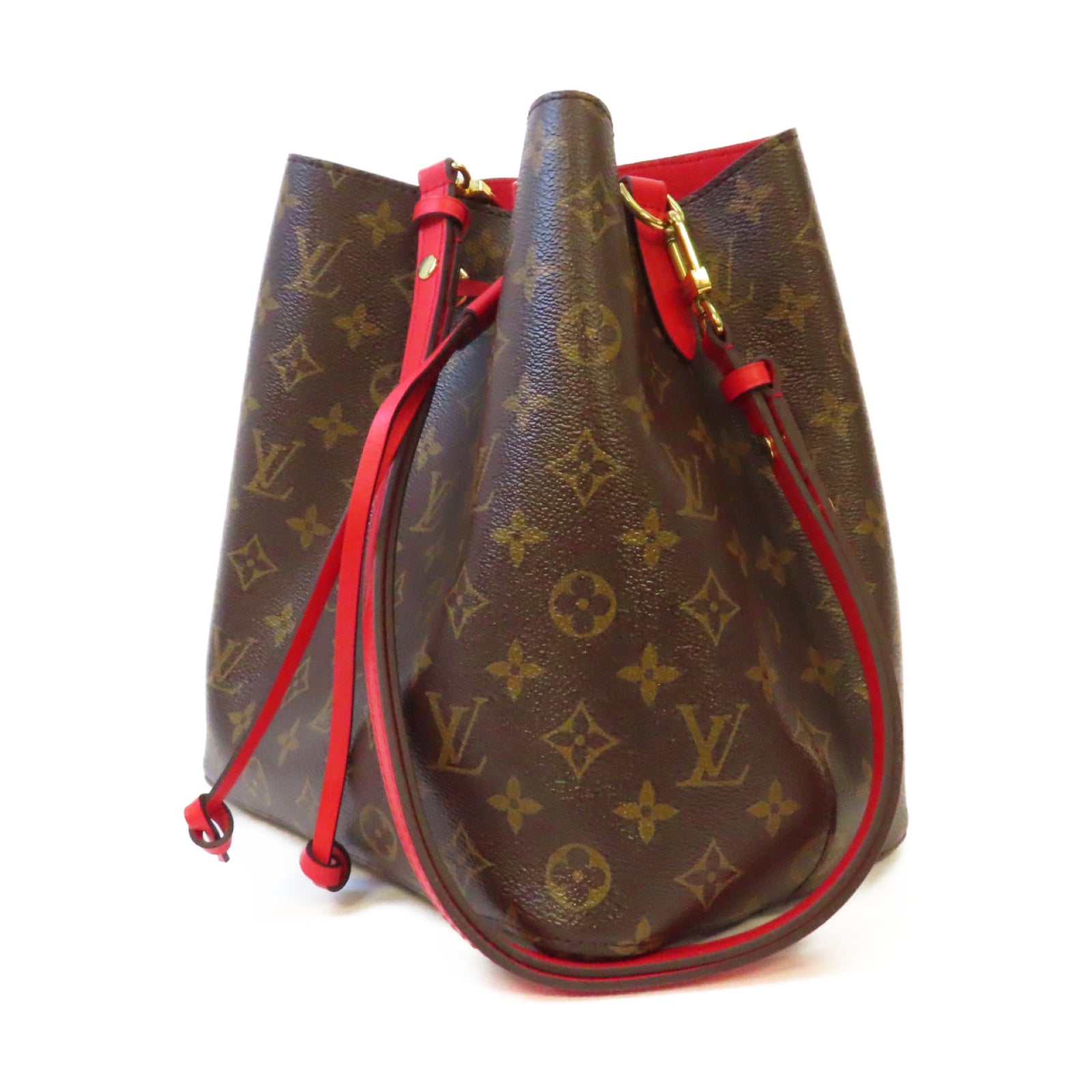 LOUIS VUITTON Monogram NeoNoe MM金扣肩背袋啡色/紅色