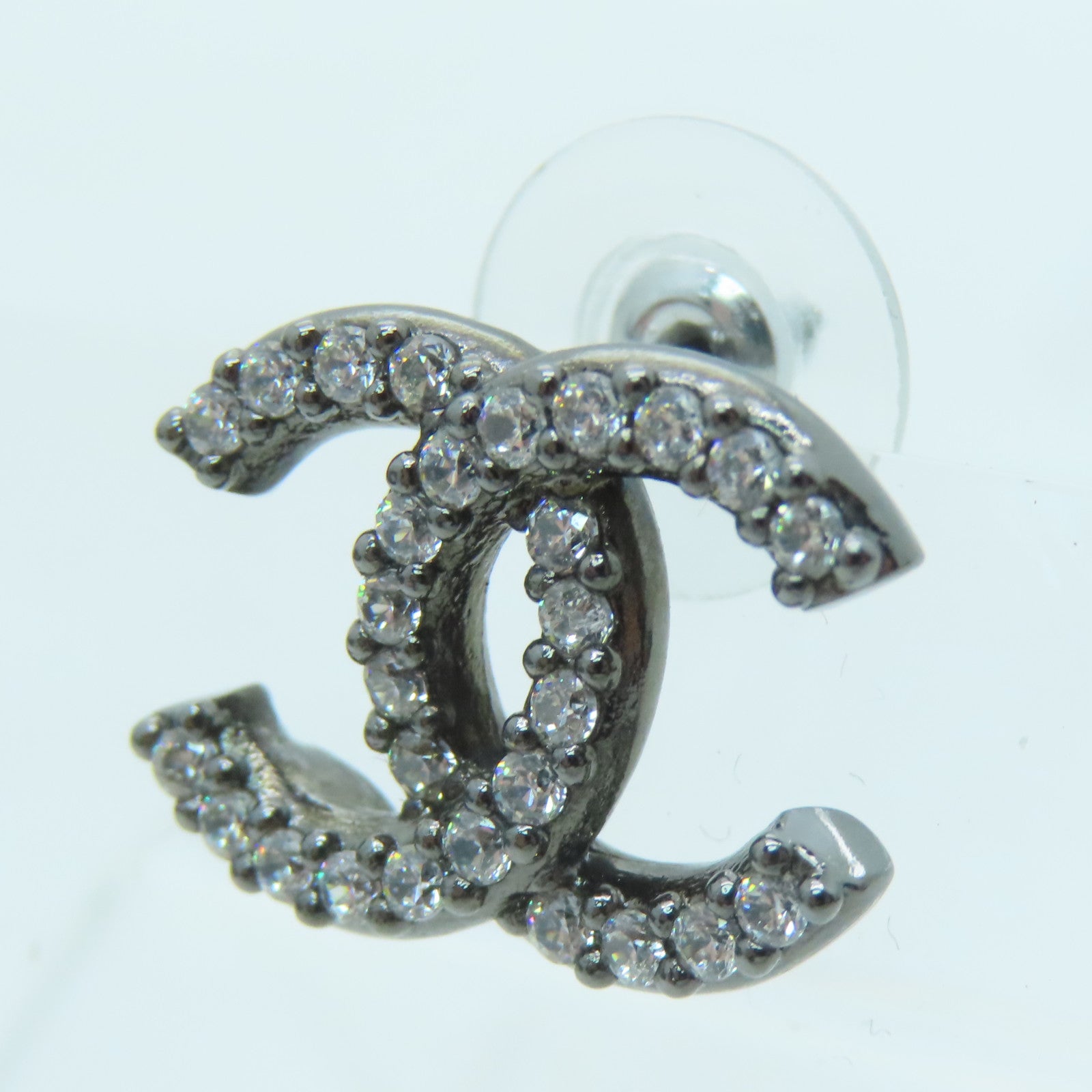 CHANEL Metal Earrings Silver Buckle Earrings Silver/Black