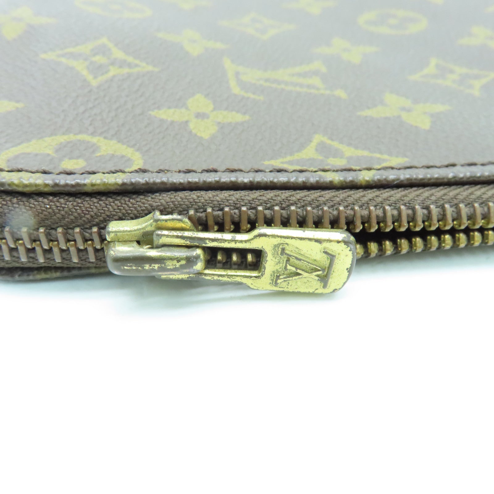 LOUIS VUITTON Monogram Poche Documents Brief Case Gold Buckle Briefcase Brown