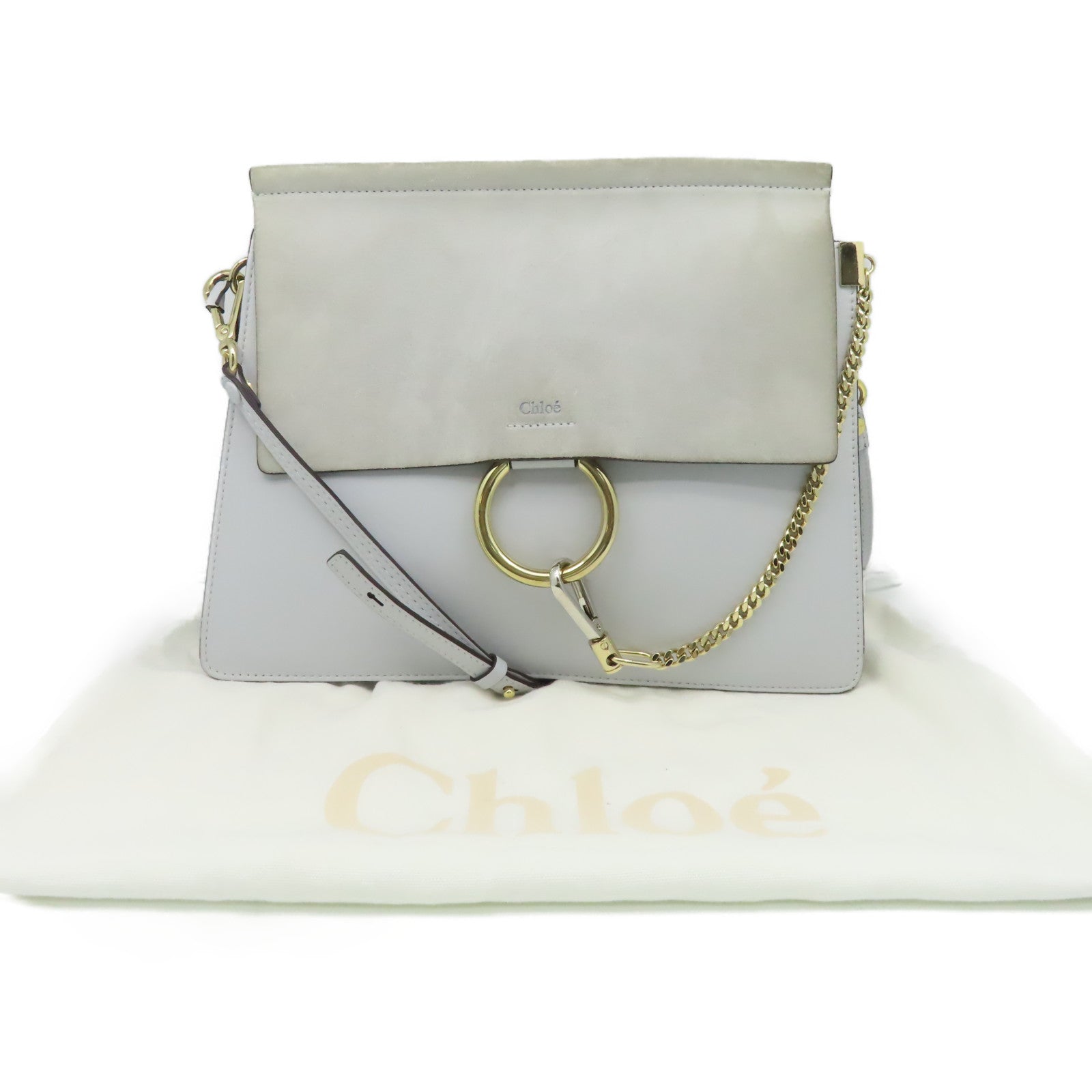 Chloe 【激減優惠】牛皮皮革/麂皮皮革Faye Shoulder Bag肩背袋灰色