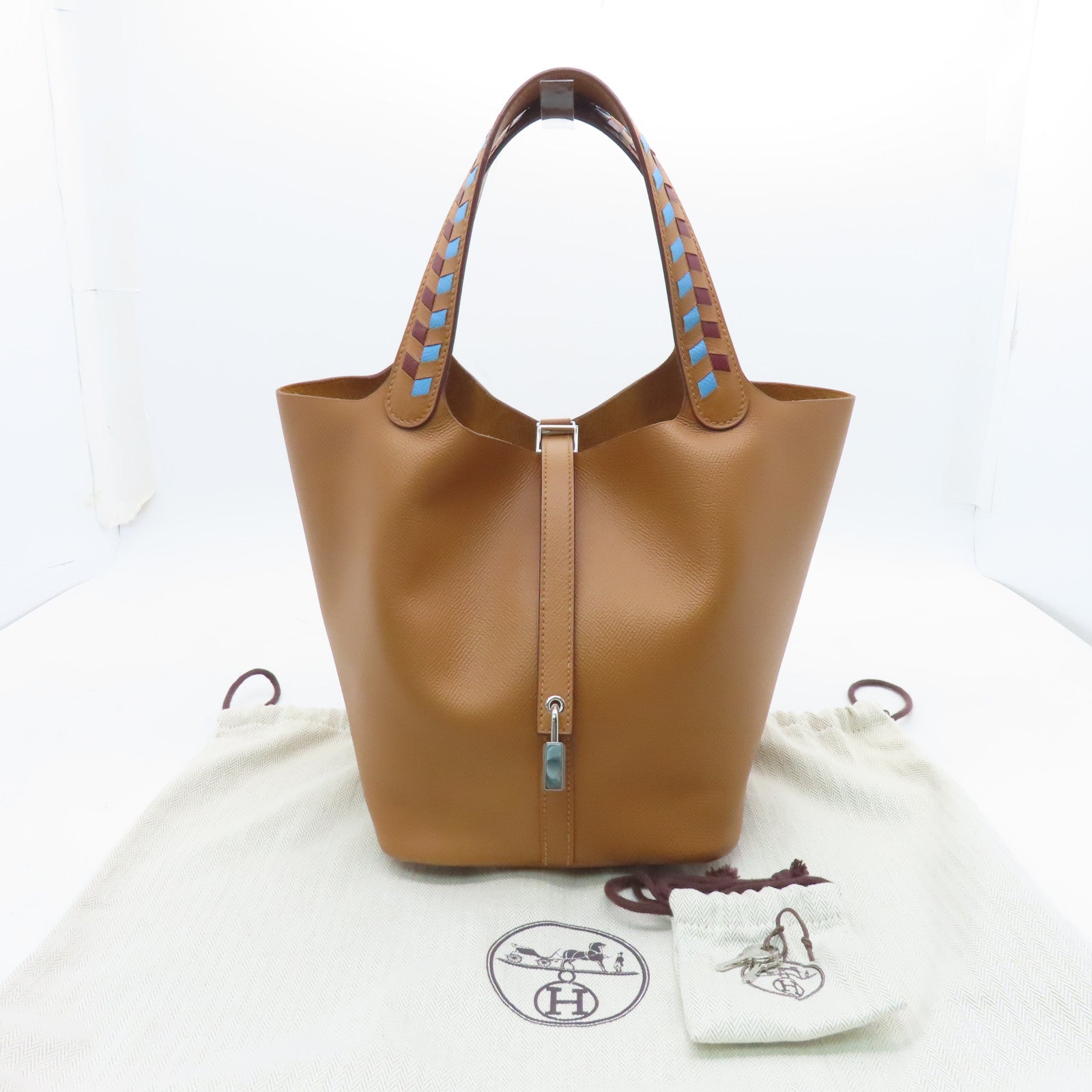 HERMES Epsom Leather Picotin Lock MM Silver Buckle Hand Bag Gold Brown