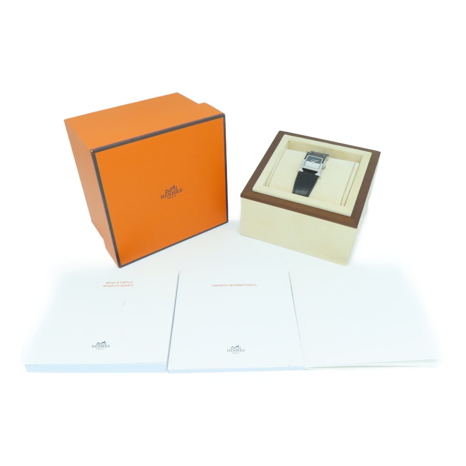 HERMES Heure H Watch不锈钢/皮革带手表石英机芯黑色