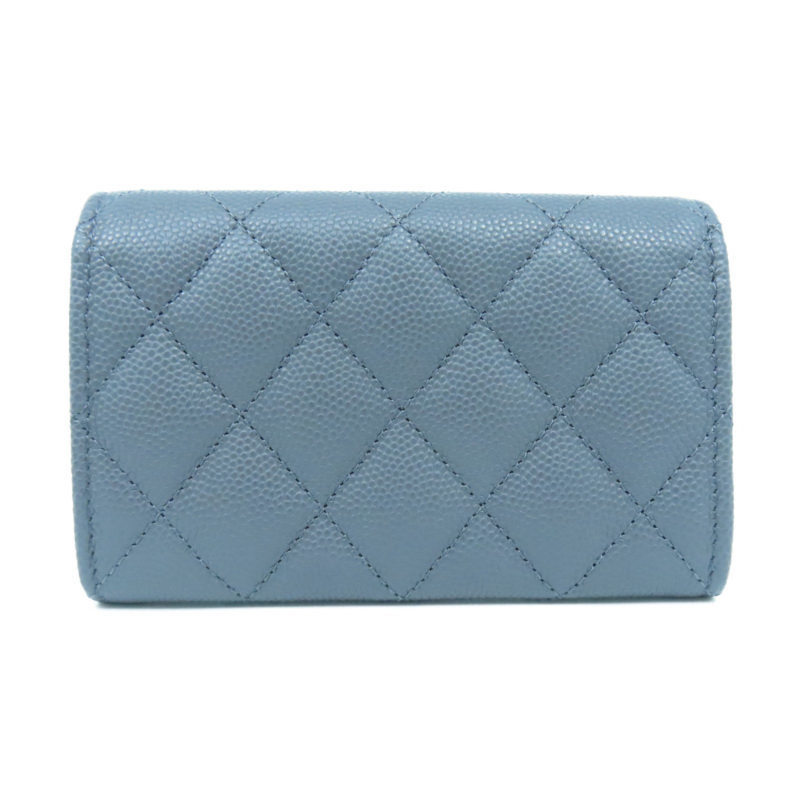 CHANEL 菱格牛皮皮革Card Case銀扣卡片套灰色