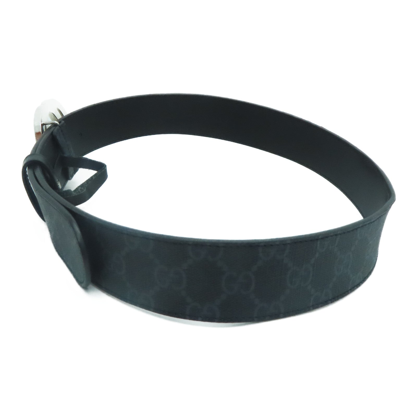 GUCCI PVC GG Supreme Belt 80cm銀扣皮帶黑色/灰色