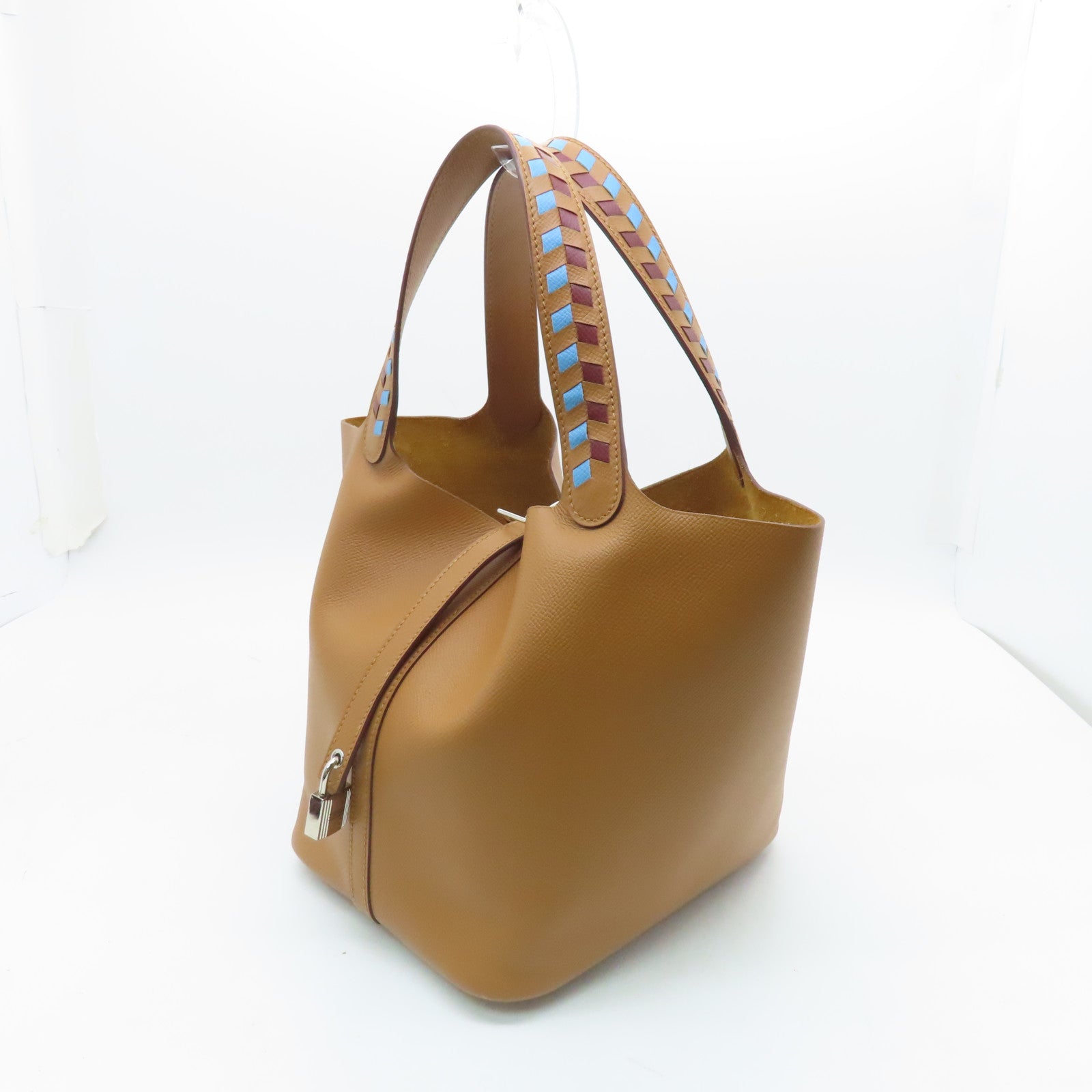 HERMES Epsom Leather Picotin Lock MM Silver Buckle Hand Bag Gold Brown
