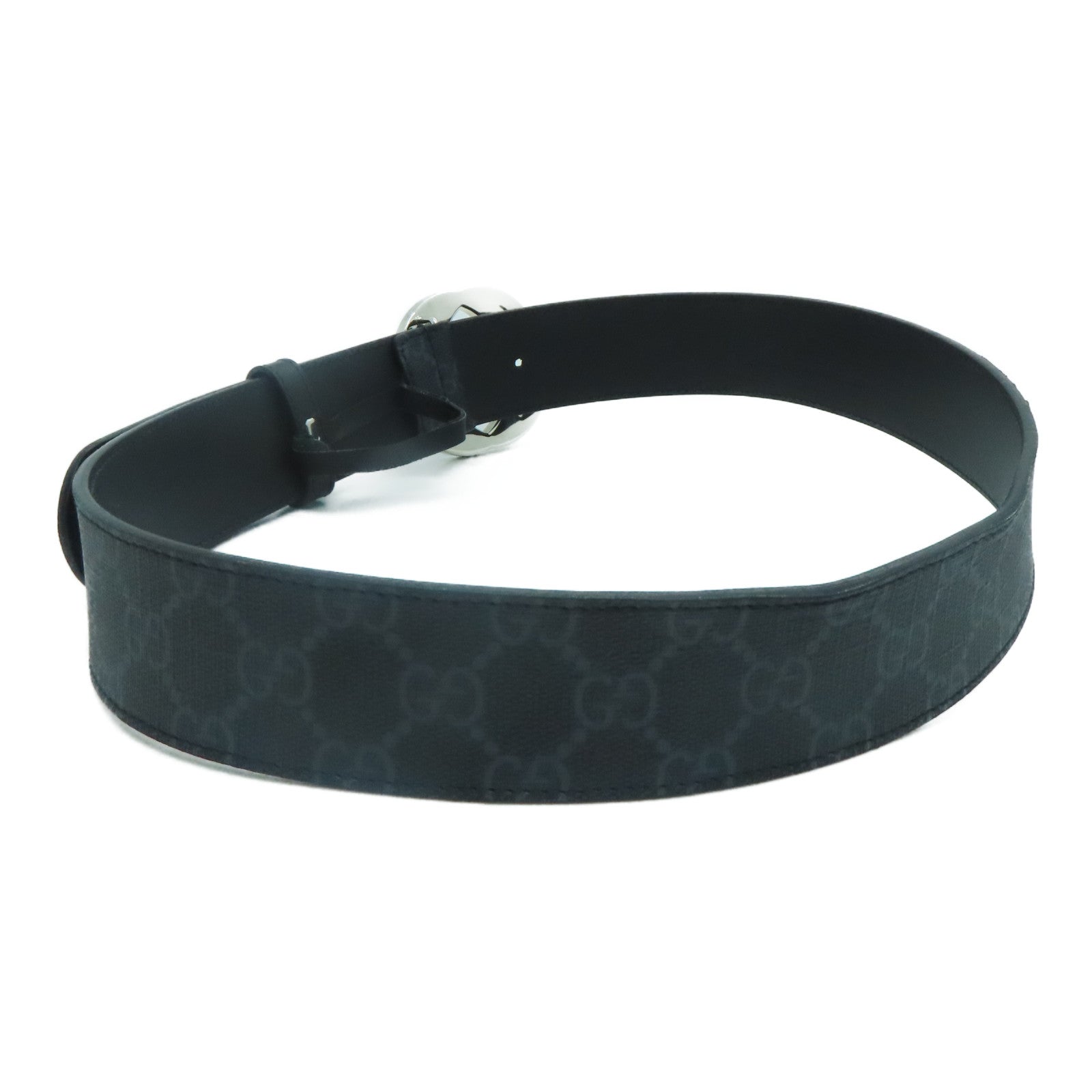 GUCCI PVC GG Supreme Belt 80cm銀扣皮帶黑色/灰色