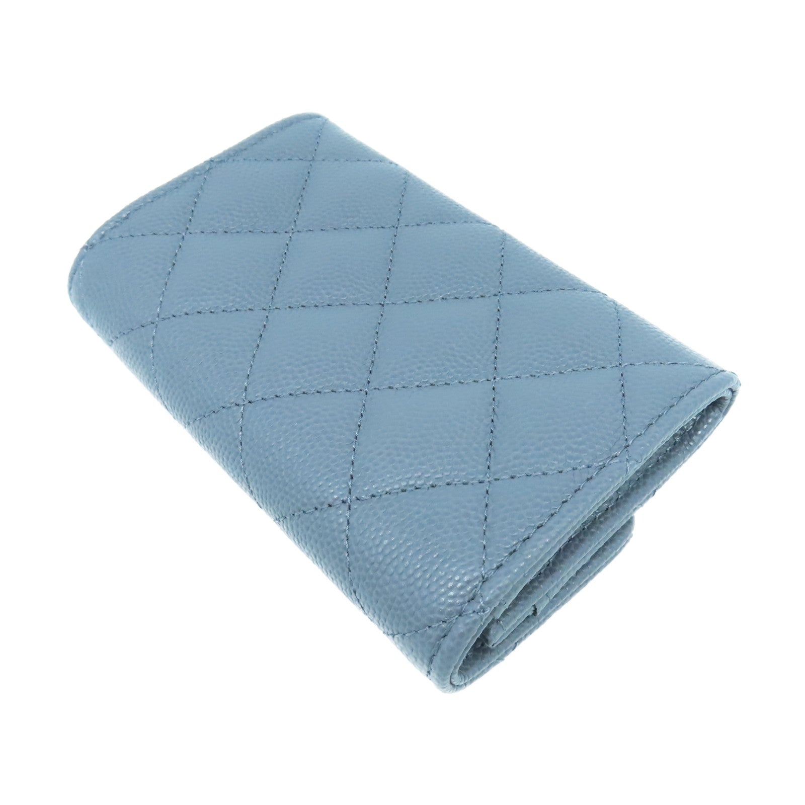 CHANEL 菱格牛皮皮革Card Case銀扣卡片套灰色
