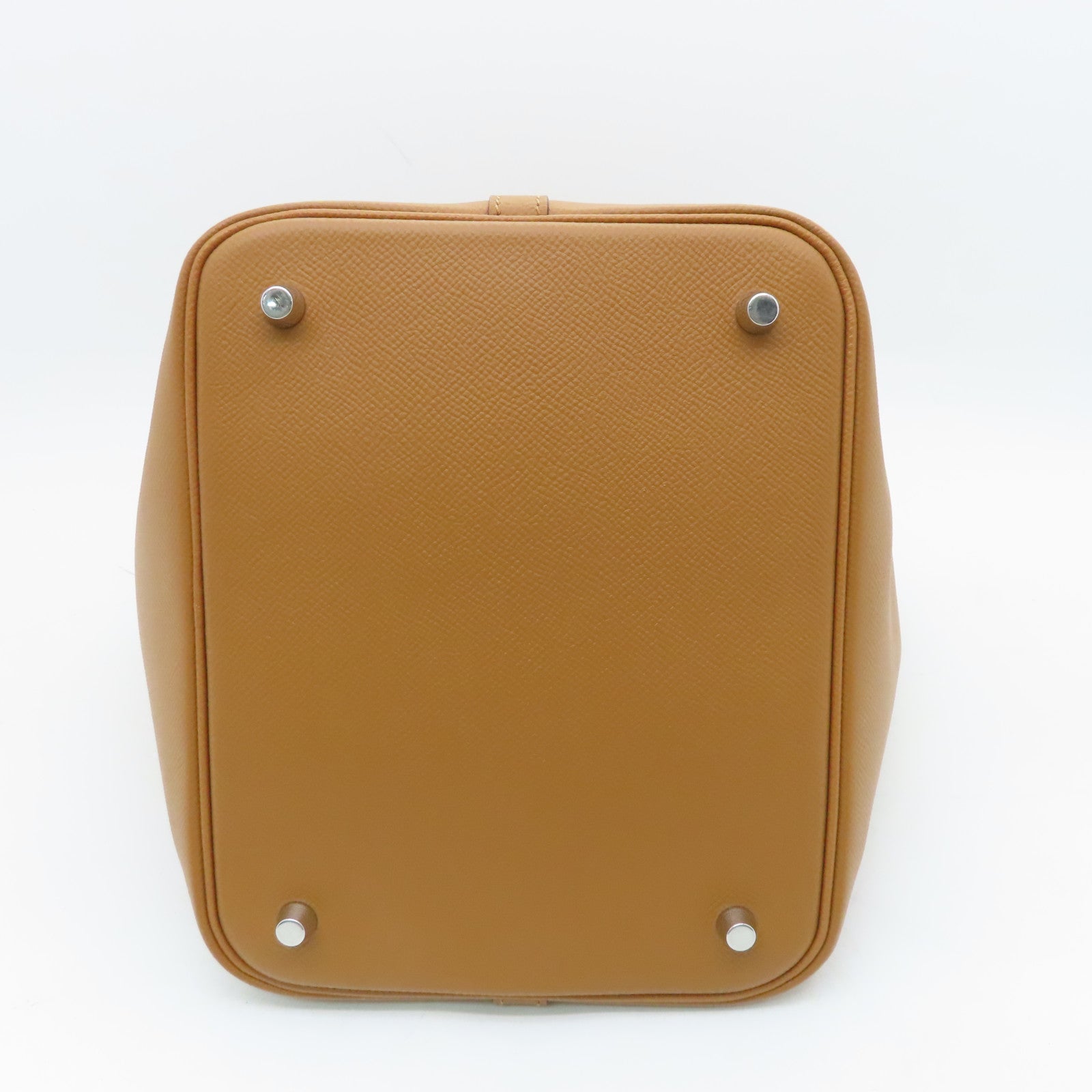 HERMES Epsom Leather Picotin Lock MM Silver Buckle Hand Bag Gold Brown