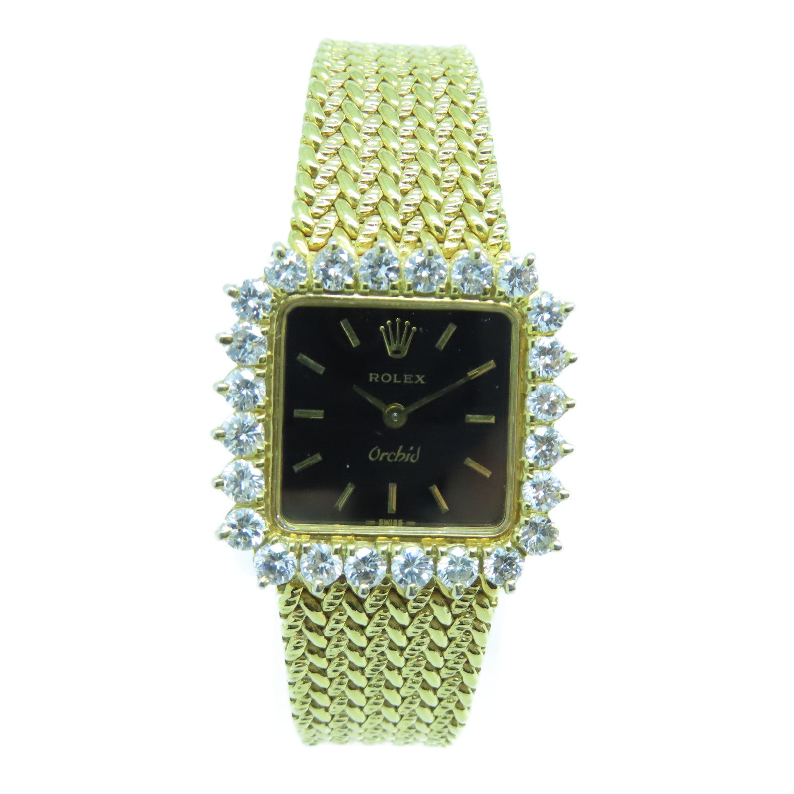 ROLEX Orchid 18K黃金鑽石手錶手動機芯黑色