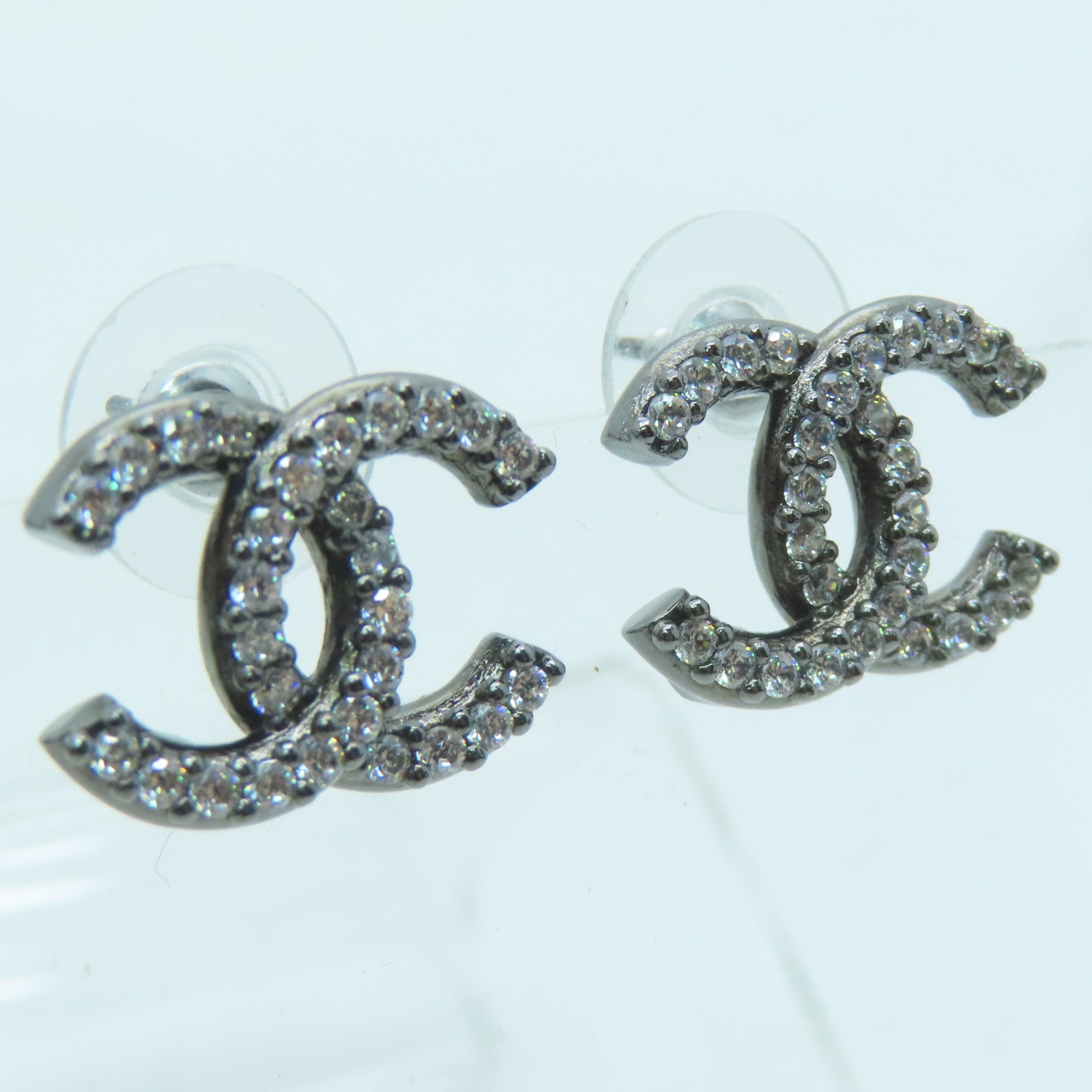 CHANEL Metal Earrings Silver Buckle Earrings Silver/Black