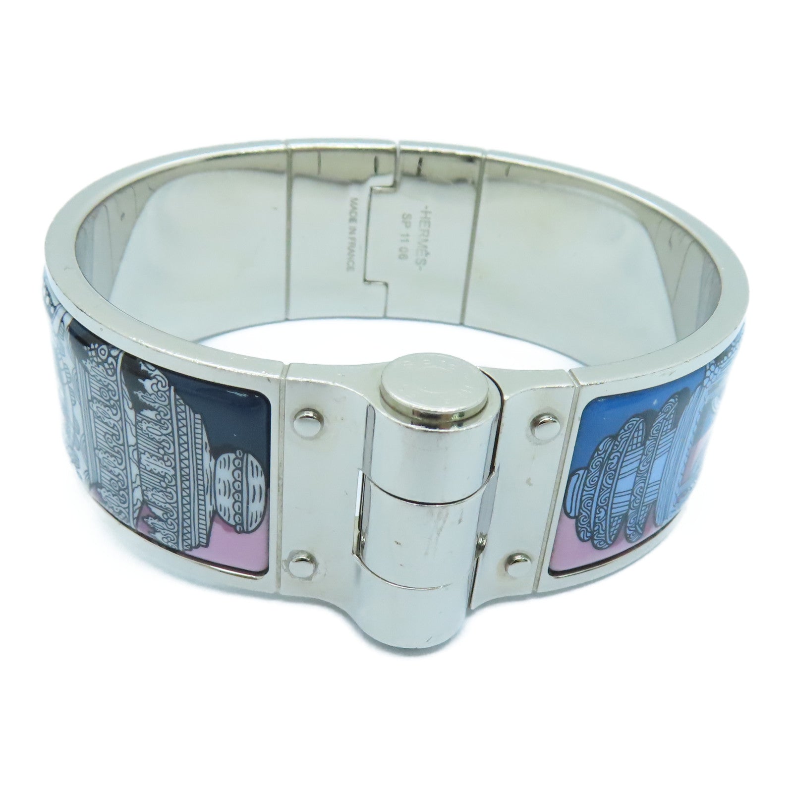 HERMES 金属Charniere Bangle手镯银色多色