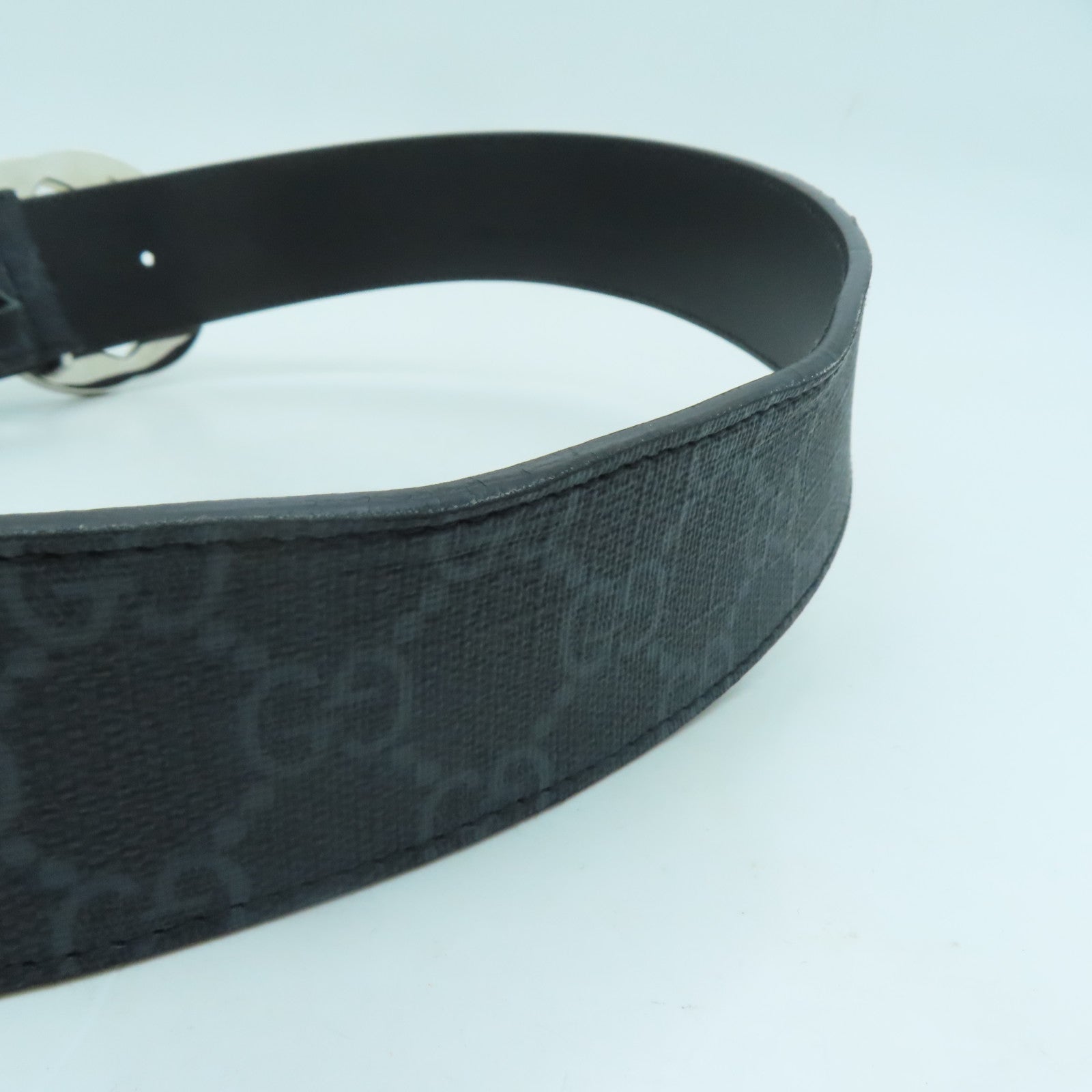 GUCCI PVC GG Supreme Belt 80cm銀扣皮帶黑色/灰色