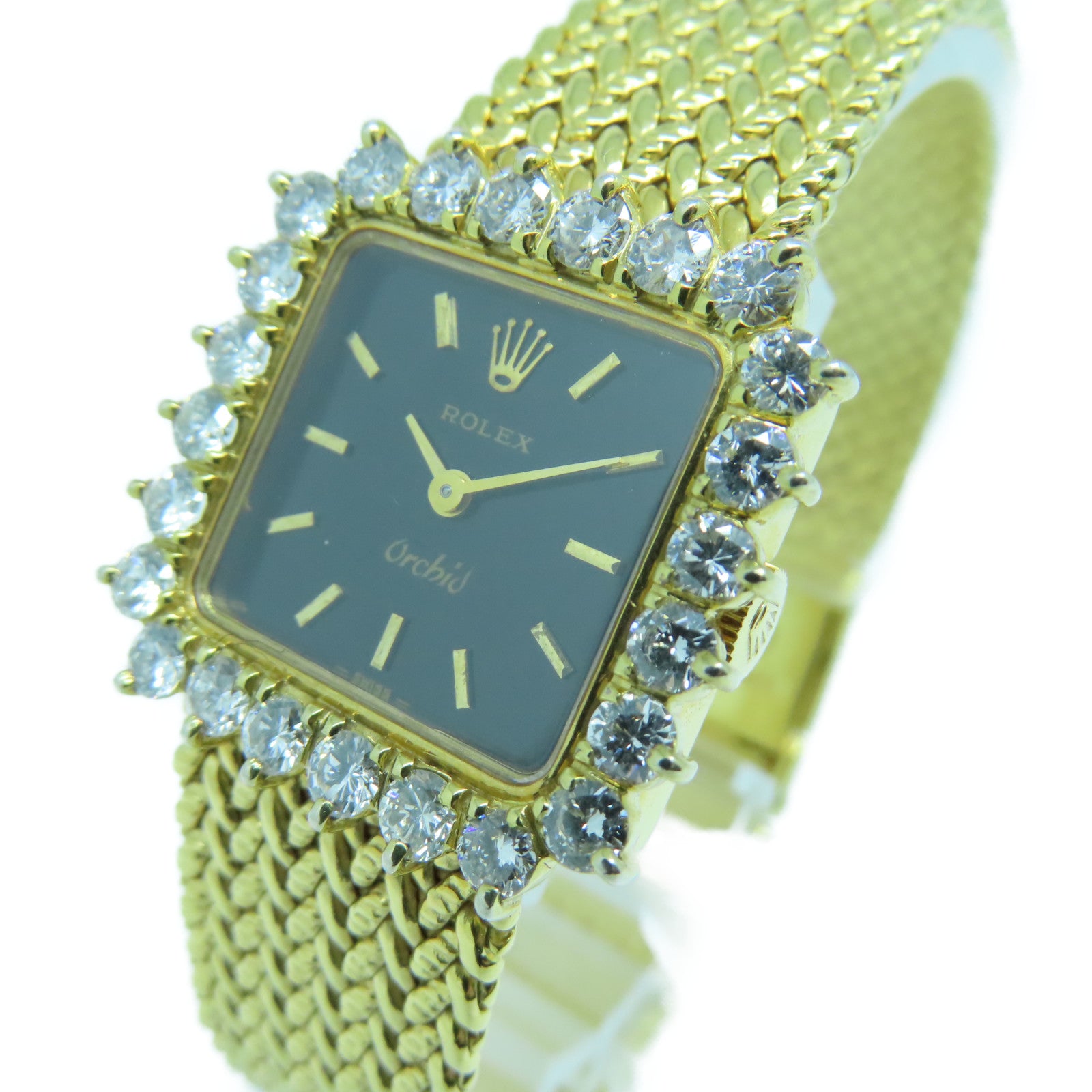 ROLEX Orchid 18K黃金鑽石手錶手動機芯黑色