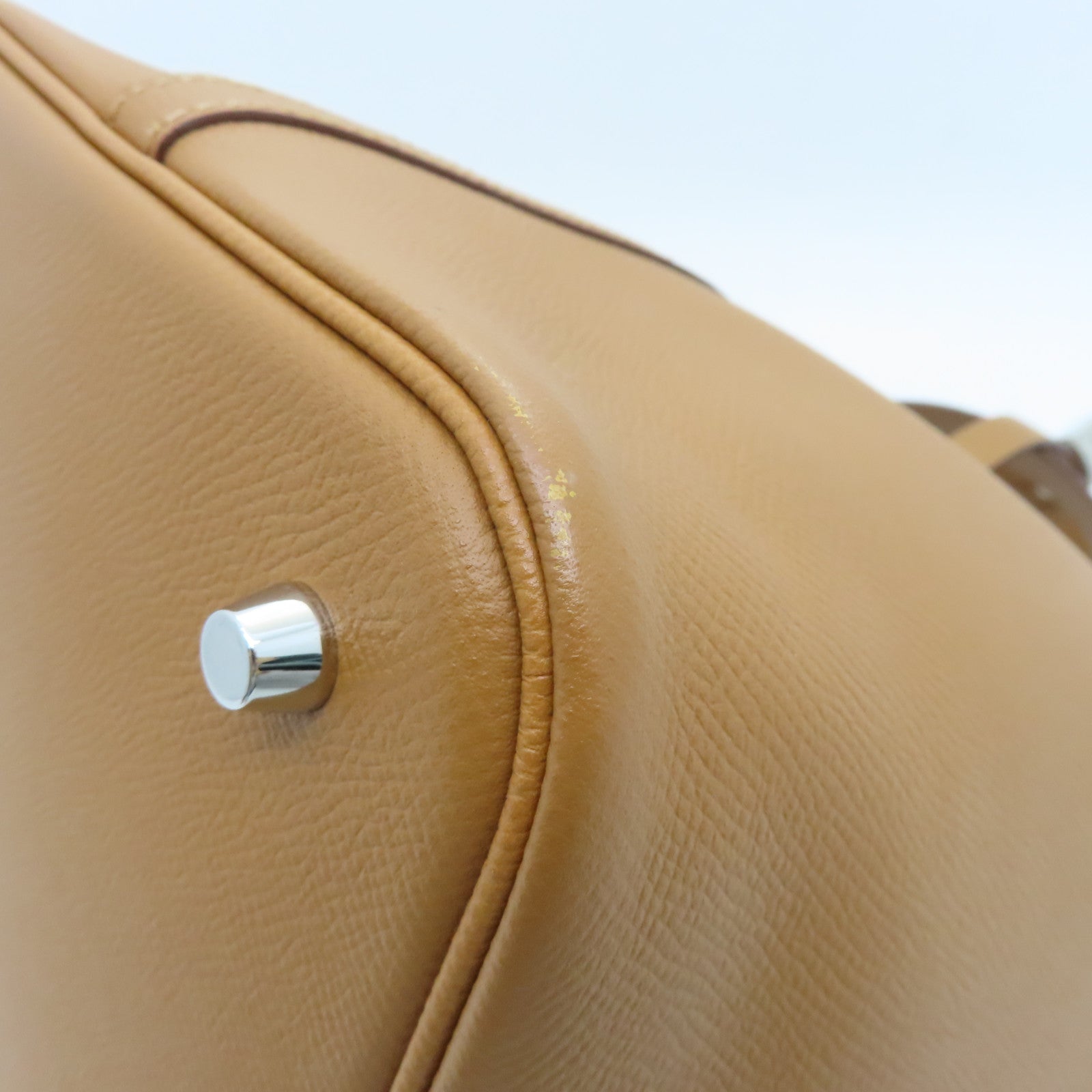 HERMES Epsom Leather Picotin Lock MM Silver Buckle Hand Bag Gold Brown