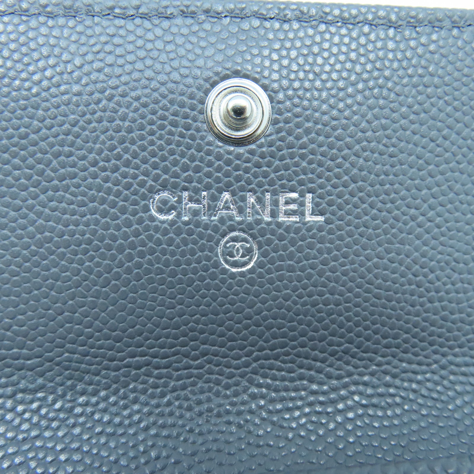 CHANEL 菱格牛皮皮革Card Case銀扣卡片套灰色