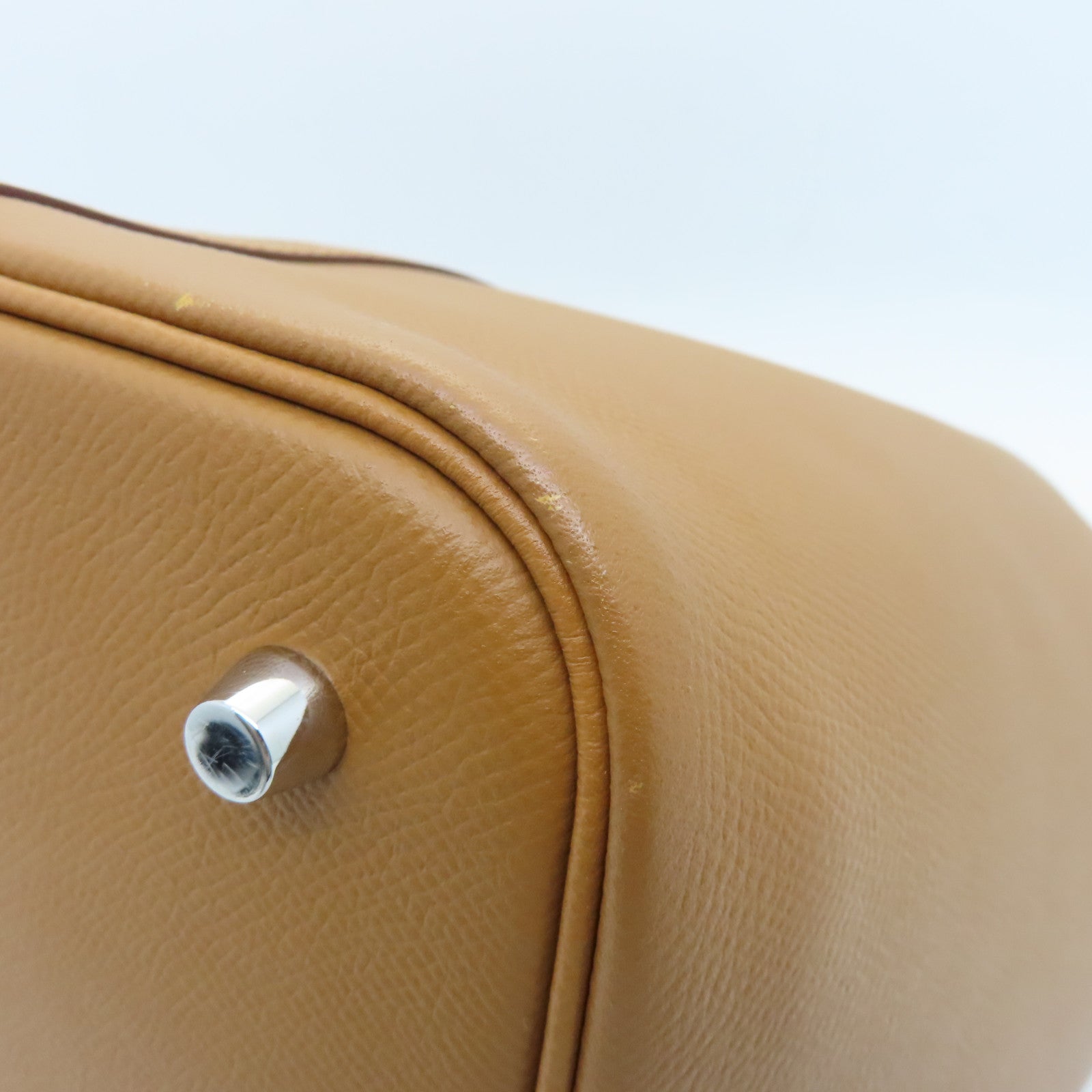 HERMES Epsom Leather Picotin Lock MM Silver Buckle Hand Bag Gold Brown