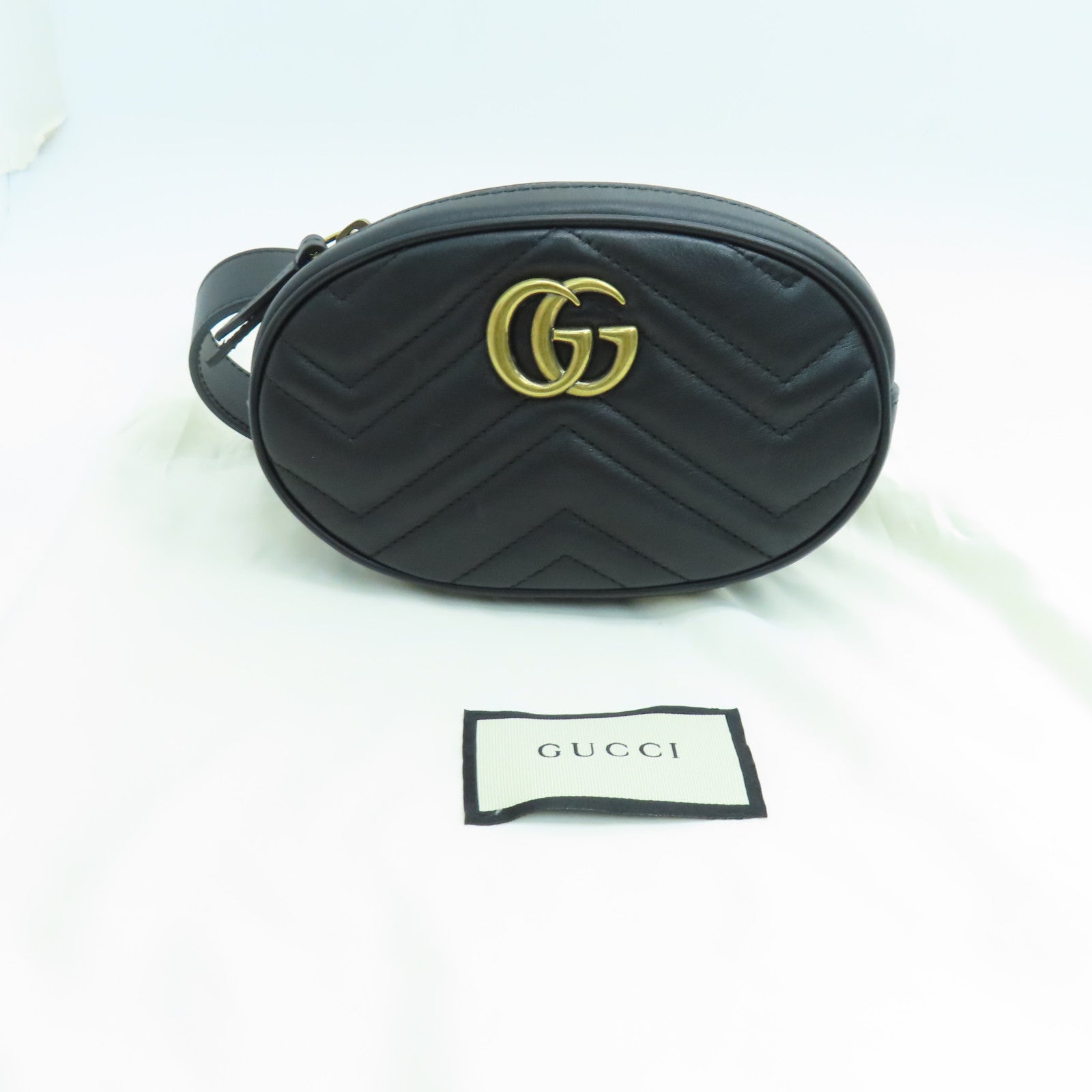 GUCCI 牛皮皮革GG Marmont金扣腰包黑色