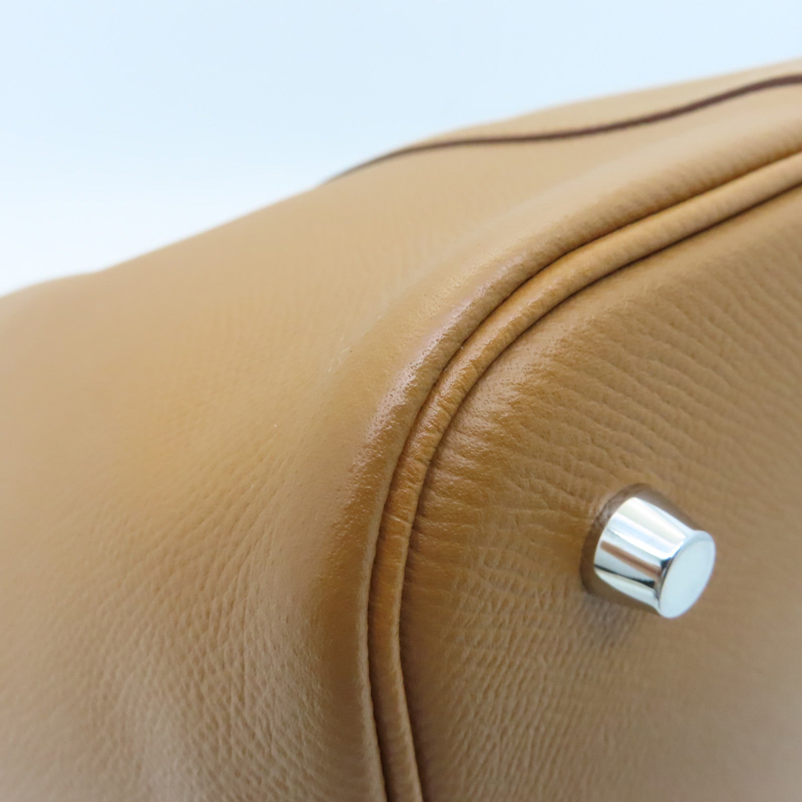 HERMES Epsom Leather Picotin Lock MM Silver Buckle Hand Bag Gold Brown