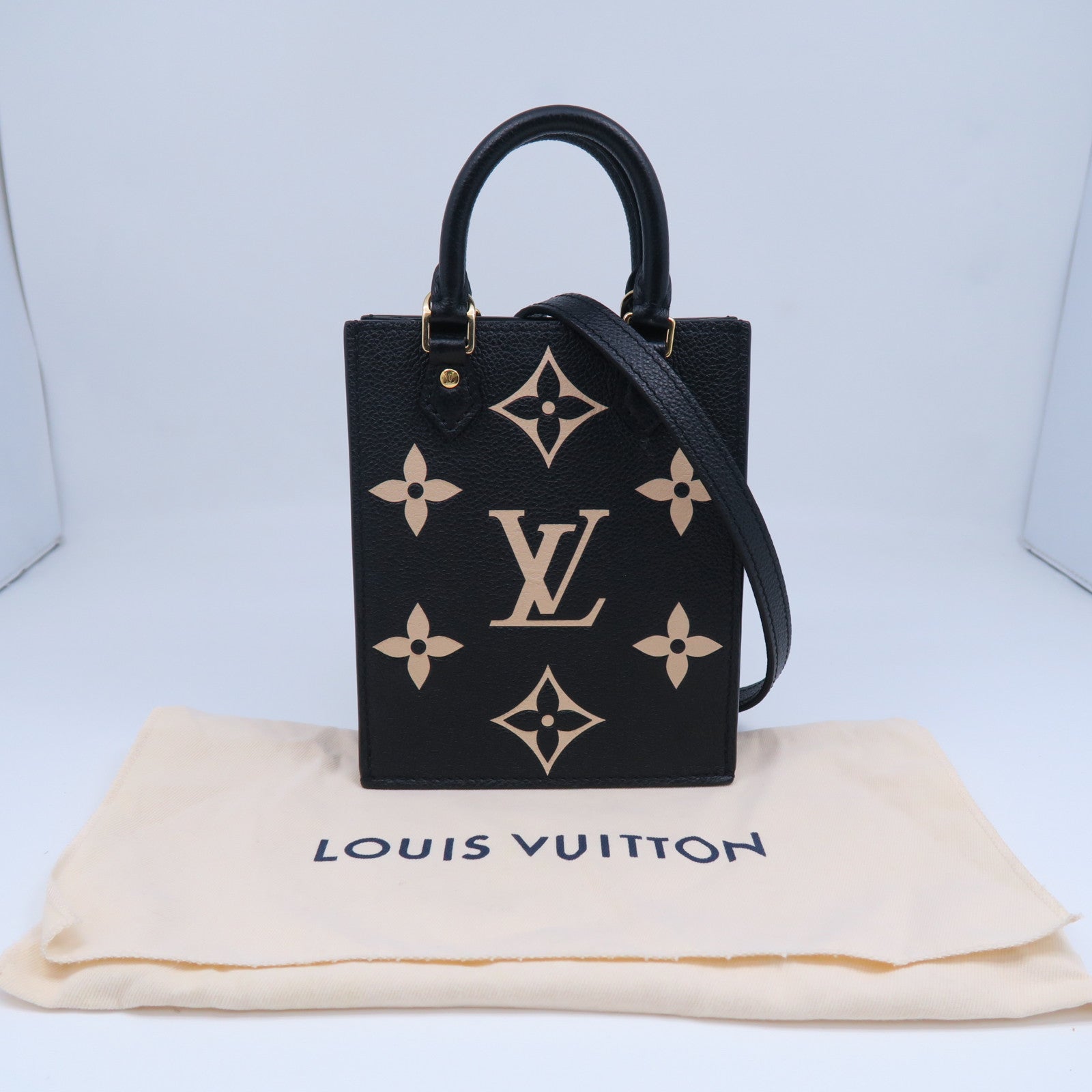 LOUIS VUITTON Monogram Empreinte Petit Sac Plat金扣手挽肩背兩用袋黑色
