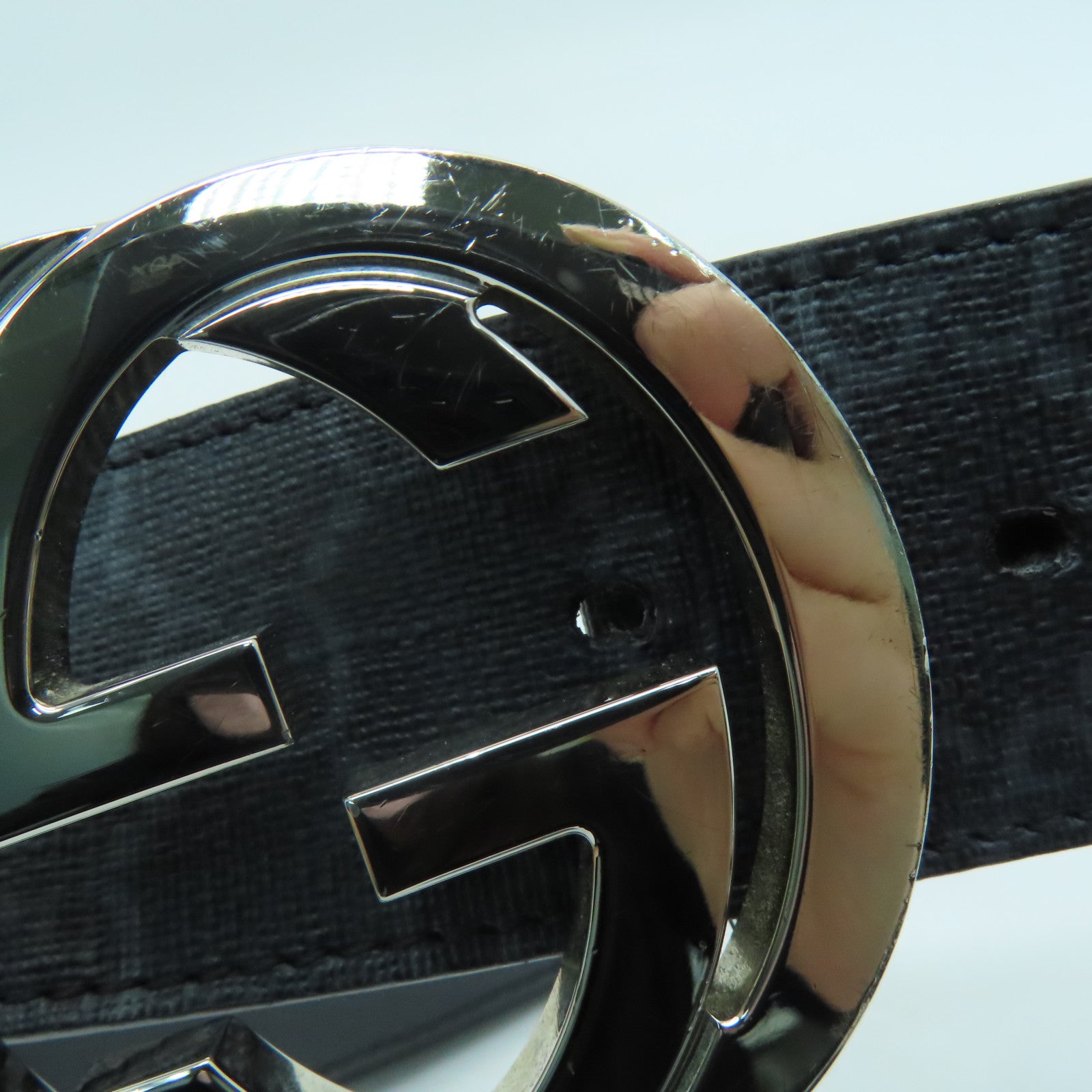 GUCCI PVC GG Supreme Belt 80cm銀扣皮帶黑色/灰色